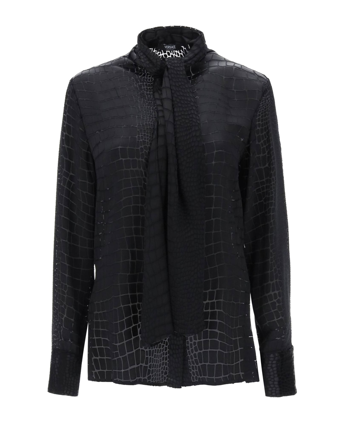 Versace 'croco' Black Silk Blend Shirt - Nero