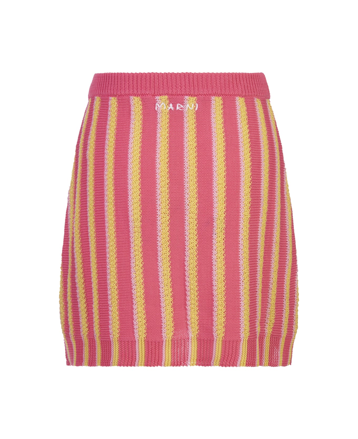 Marni Pink, Yellow And White Striped Knitted Mini Skirt - Pink スカート