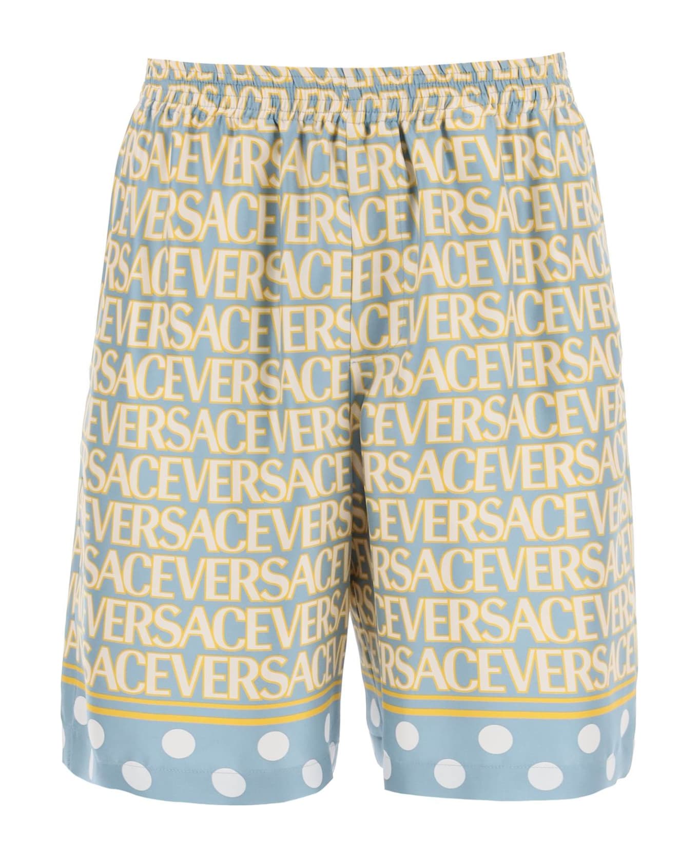 Versace Allover Silk Shorts - Light Blue Ivory