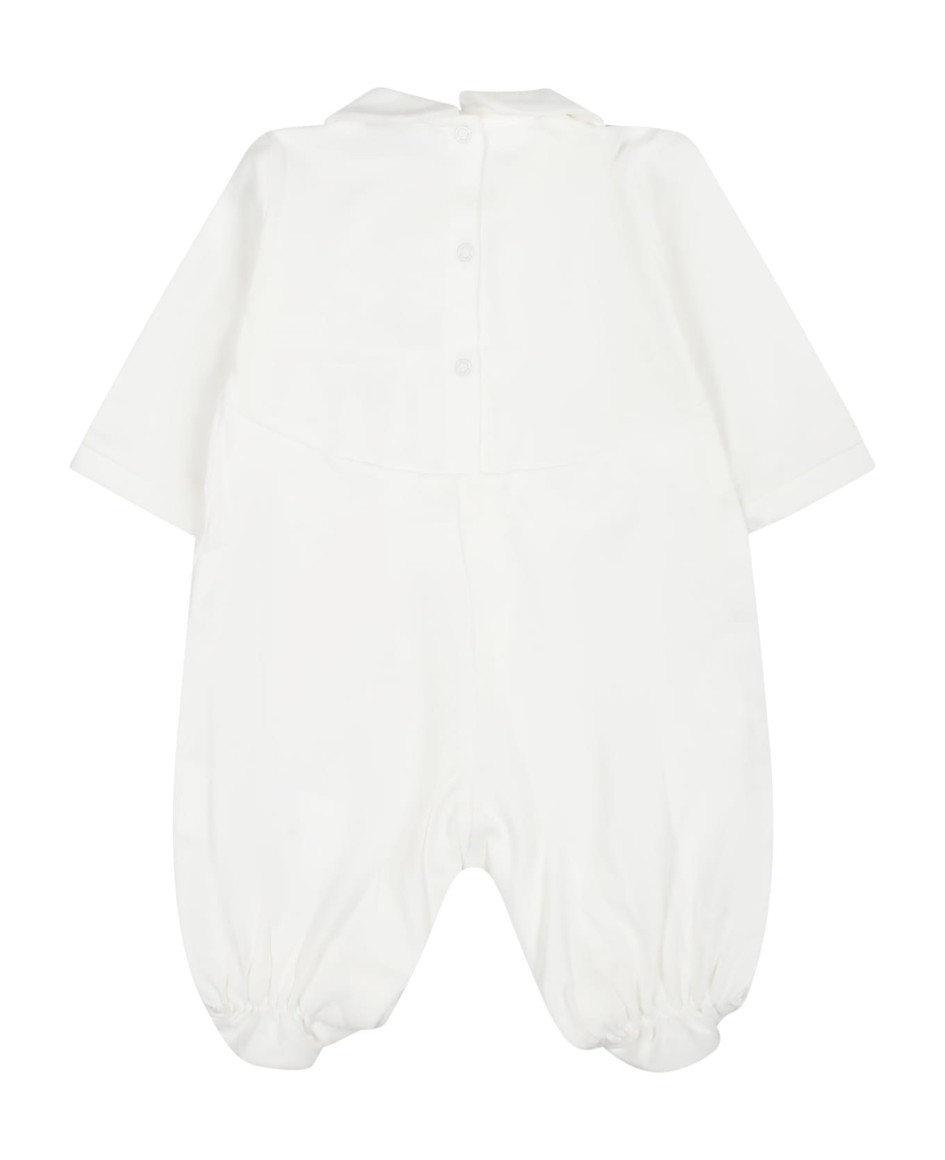 Monnalisa White Jumpsuit For Baby Girl With Logo - WHITE