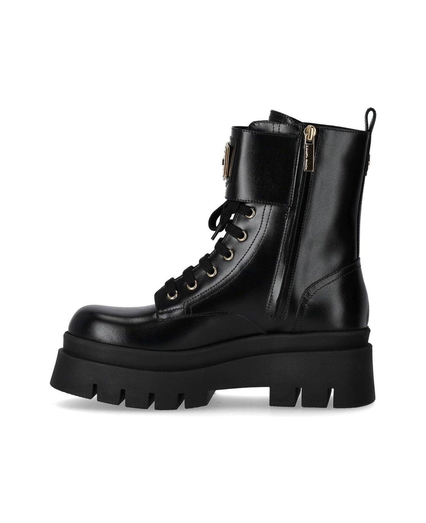 Elisabetta Franchi Logo Plaque Combat Boots - Nero