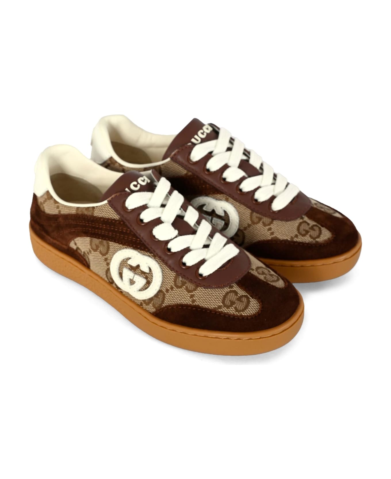 Gucci Brown G74 Sneakers For Kids With Gg - Brown