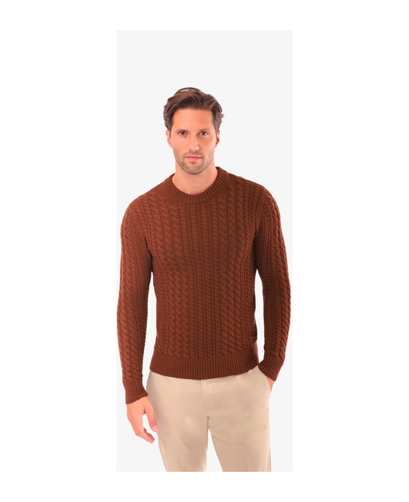 Larusmiani Cable Knit Sweater Col Du Pillon Sweater - Brown
