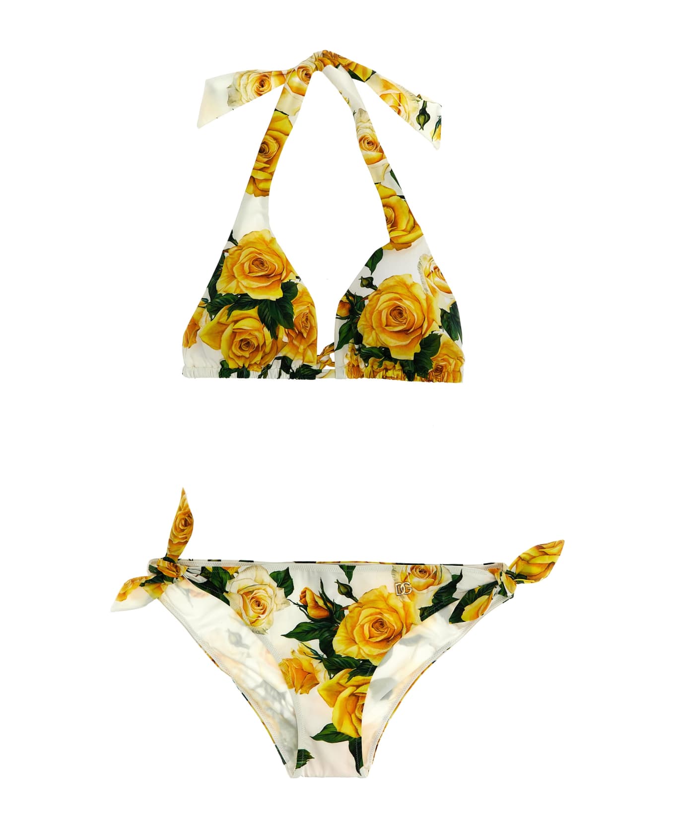 Dolce & Gabbana Triangle Bikini With Yellow Rose Print - Multicolor 水着