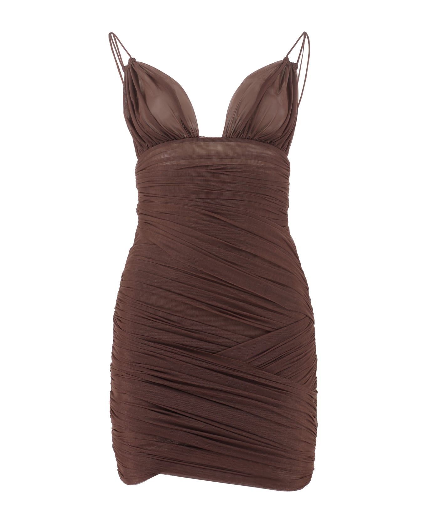 Dolce & Gabbana Tulle Draped Dress - brown