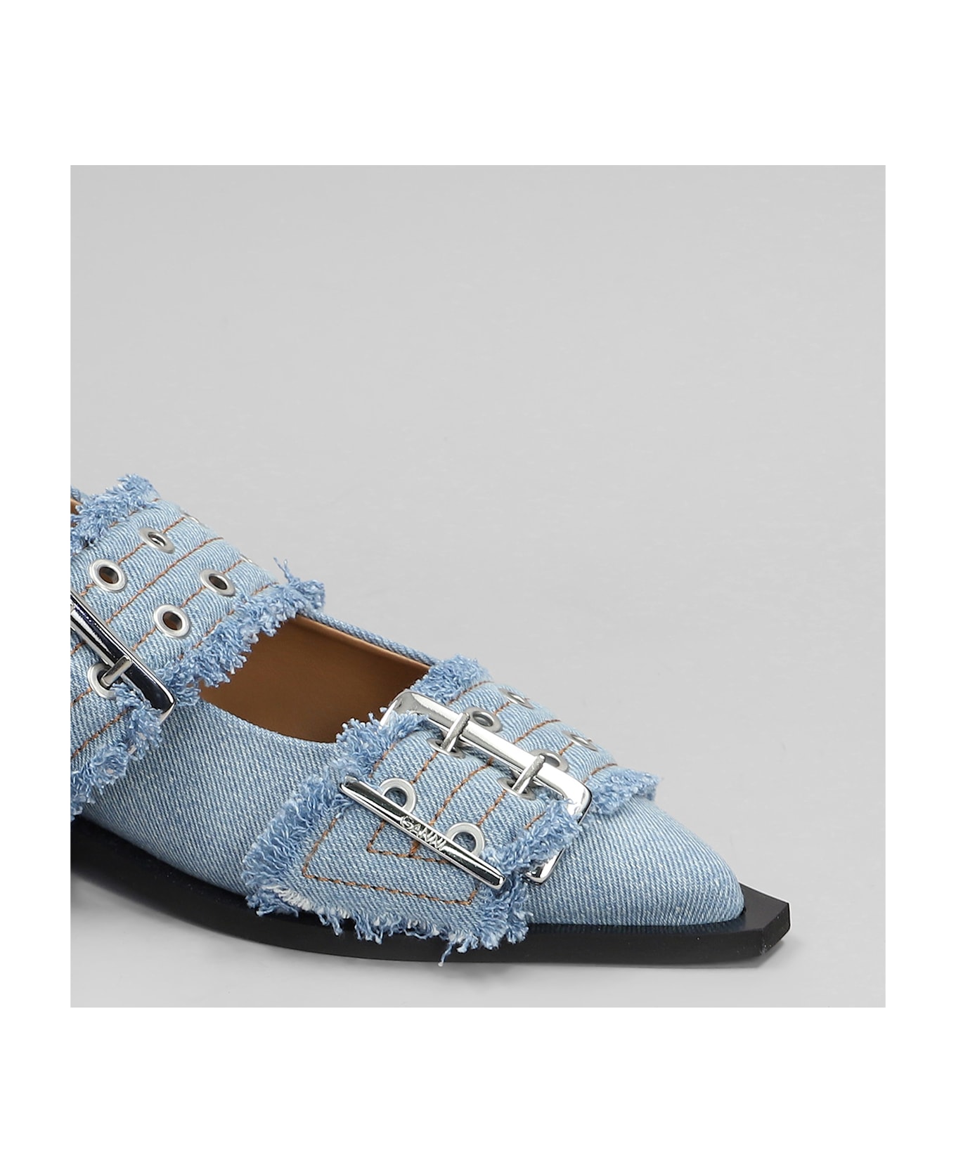 Ganni Ballet Flats In Blue Cotton - blue
