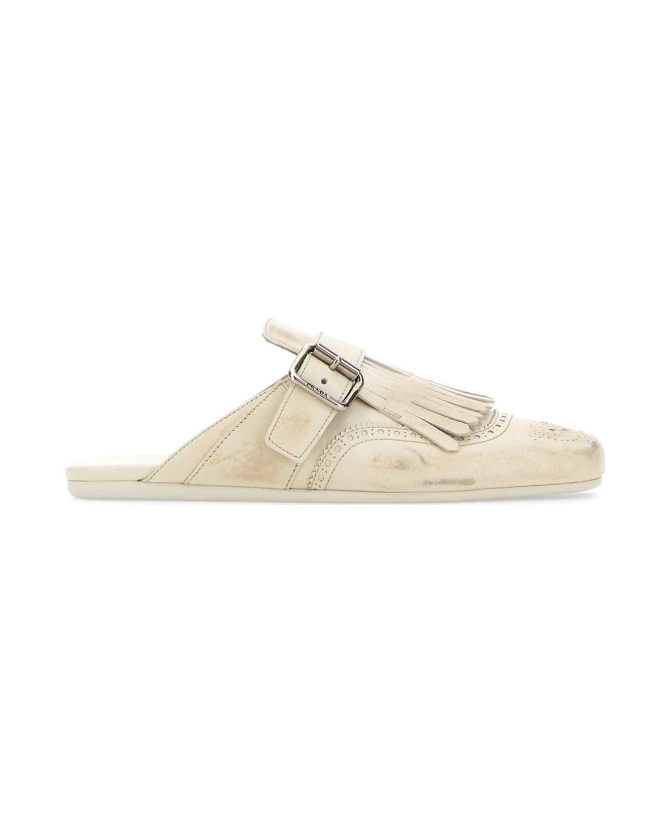 スリッポン PRADA IVORY LEATHER SHUFFLE SLIPPERS Prada Ivory Leather Shuffle Slippers | italist