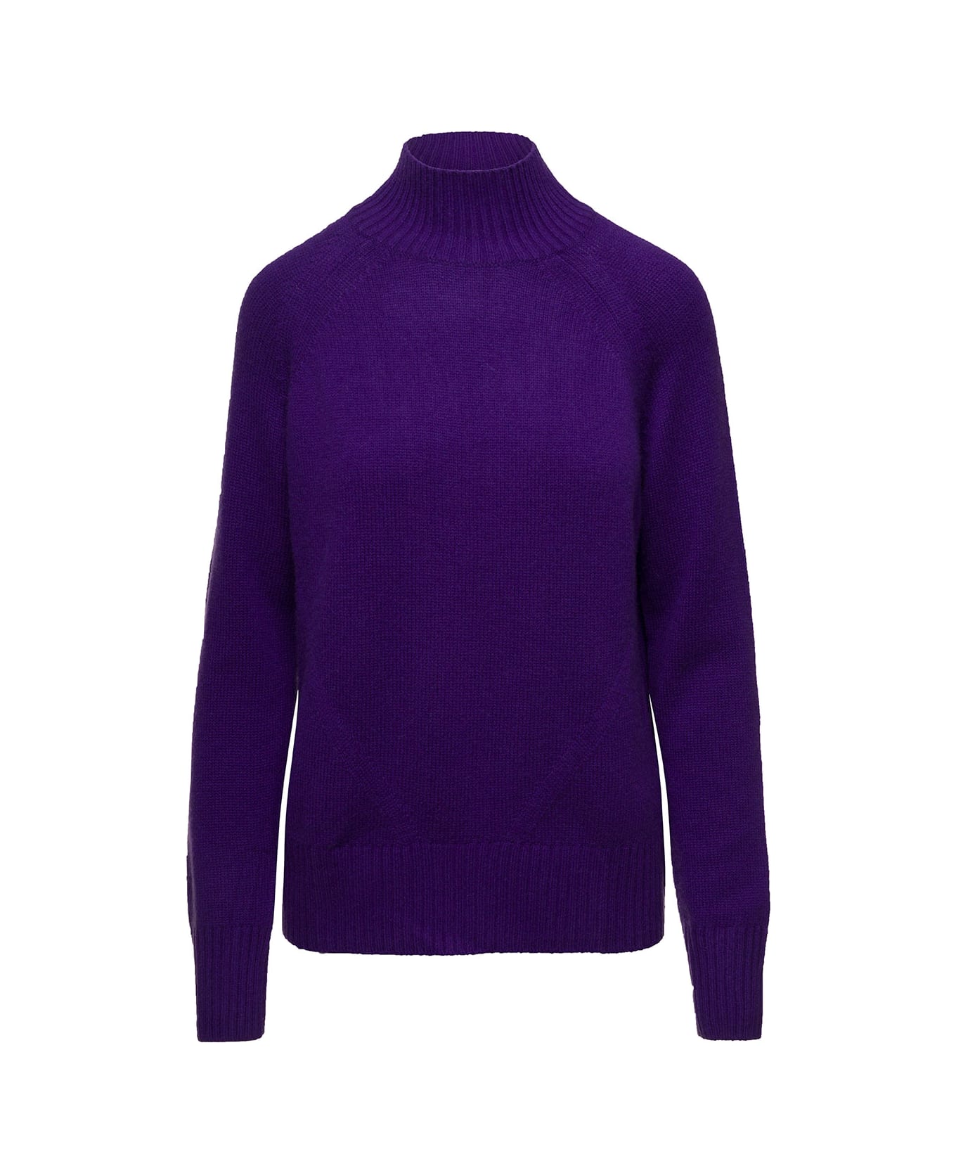 Allude Violet Mockneck Sweater With Ribbed Trim In Cashmere Woman - Violet