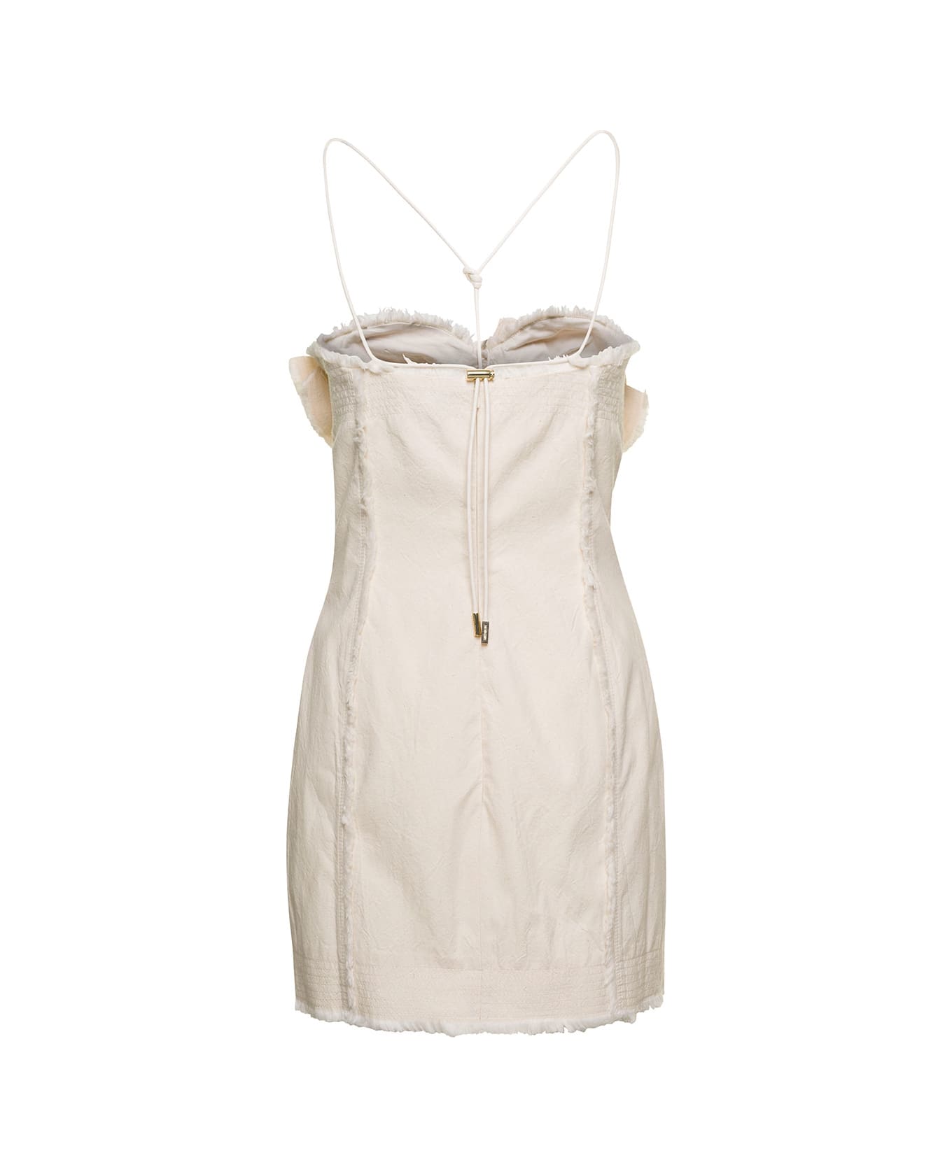 Jacquemus 'le Robe Artichaut' Frayed Mini White Dress With Ruffled Bust In Cotton Woman - White