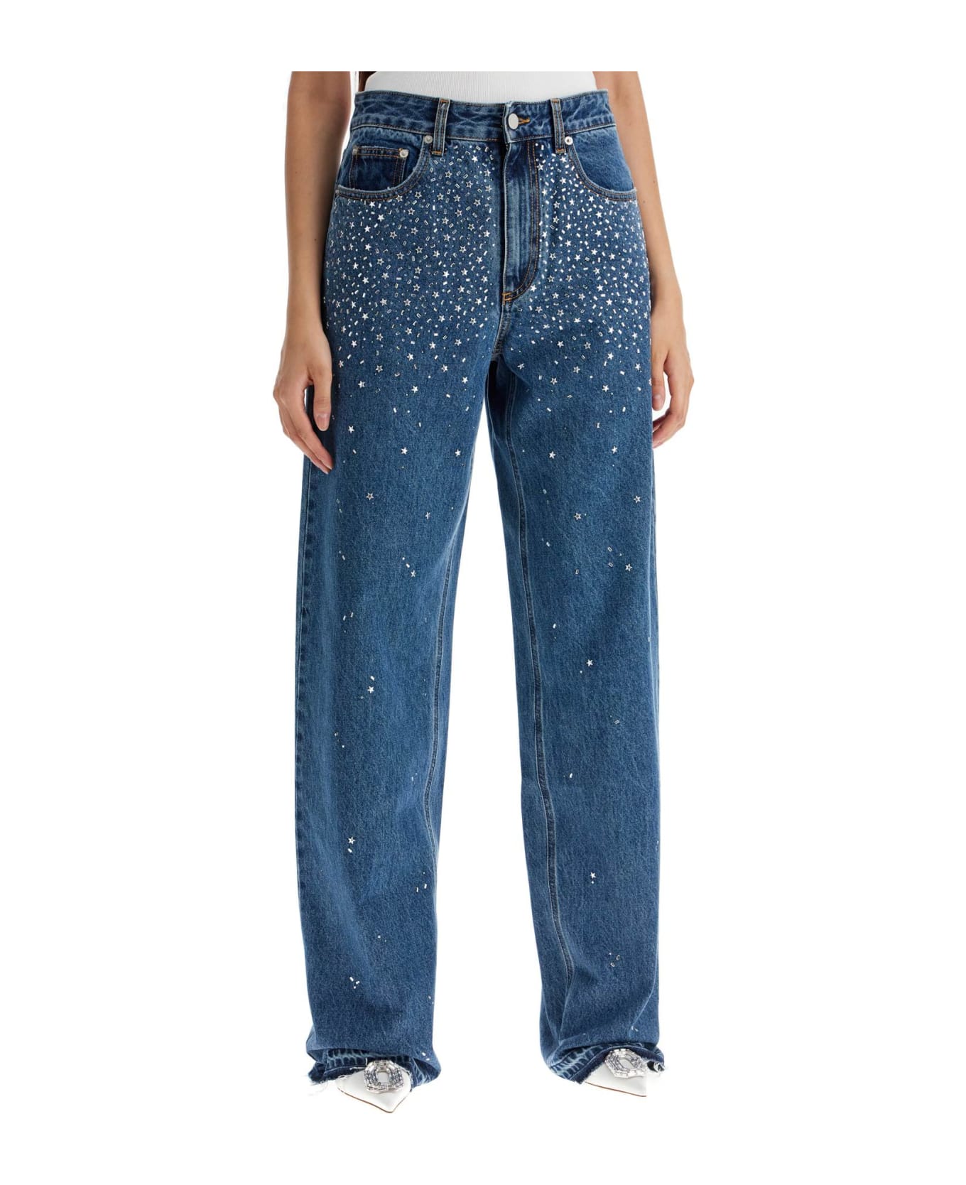 Alessandra Rich Baggy Jeans With Applique - BLUE