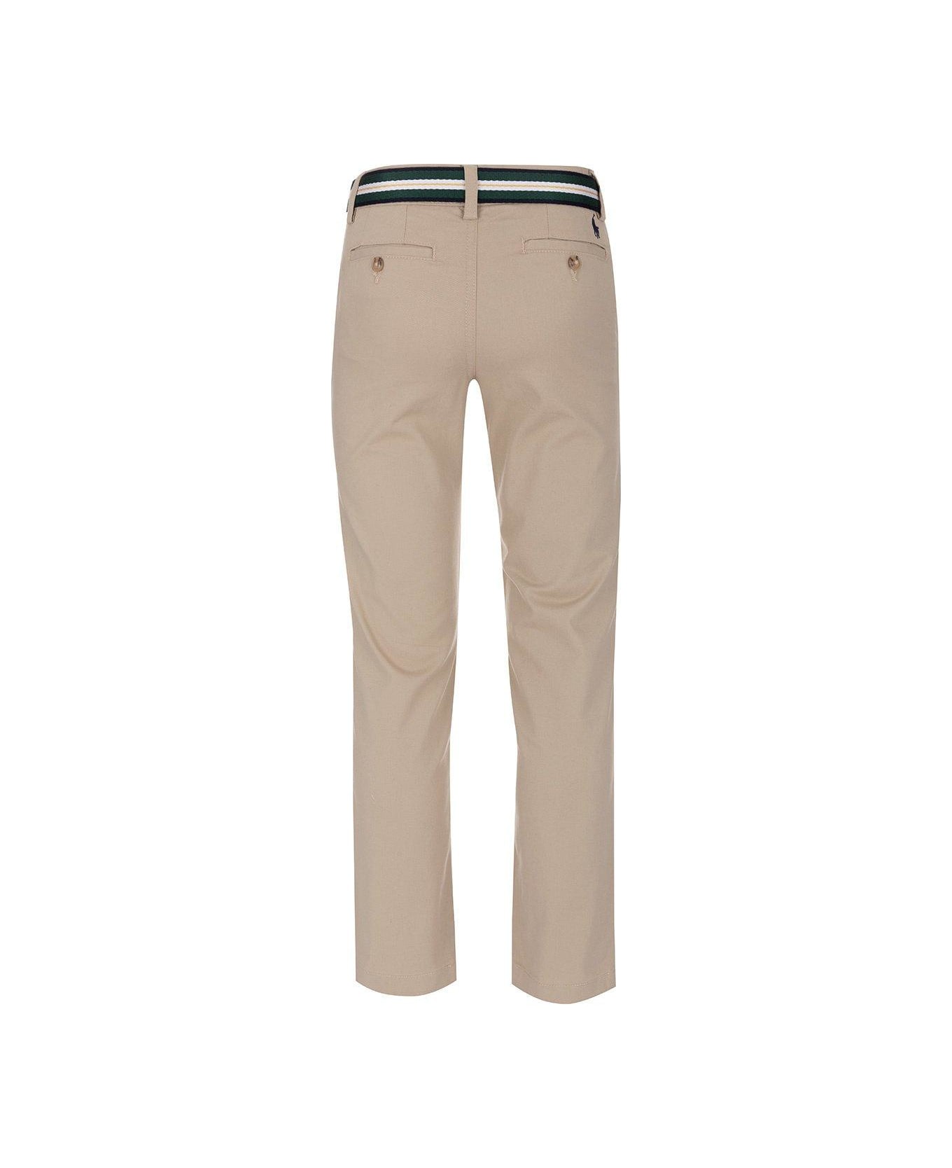 Ralph Lauren Logo Embroidered Belted Trousers - Beige/Khaki