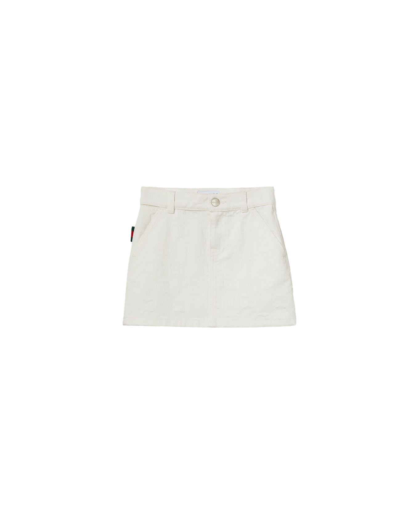 Gucci White Gg Jacquard Denim Skirt - White