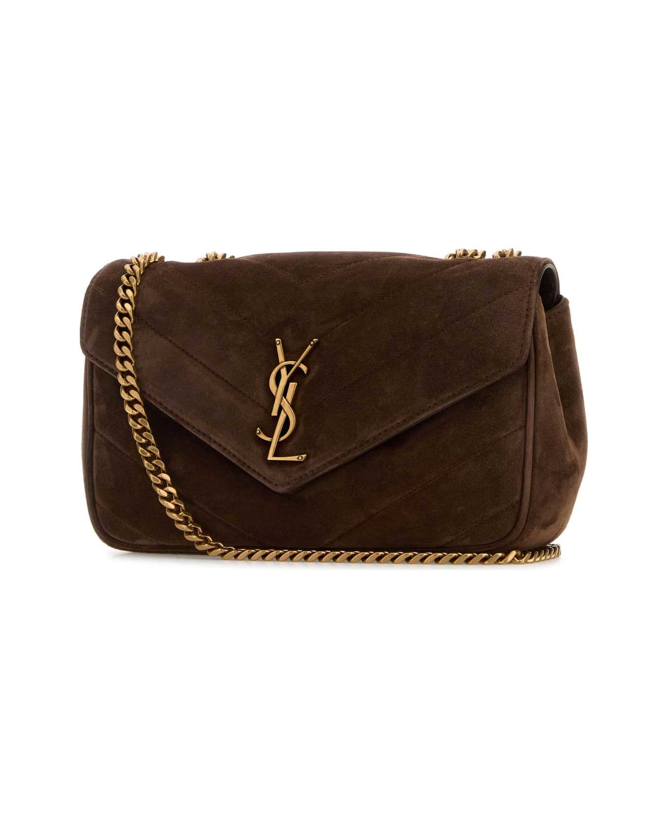Saint Laurent Brown Suede Small Loulou Shoulder Bag - BARKBROWN