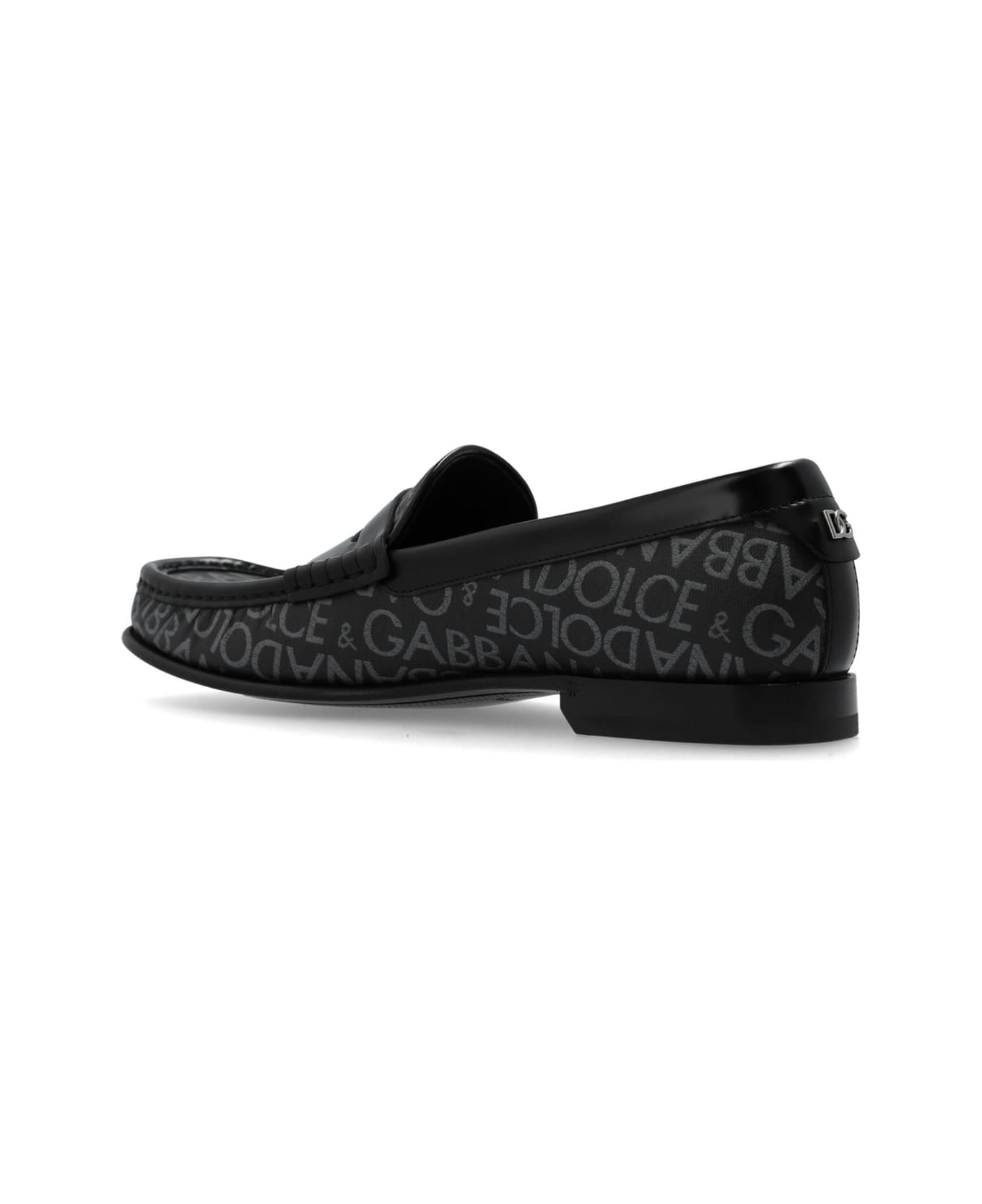 Dolce & Gabbana Logo Jacquard Fabric Loafers - Black