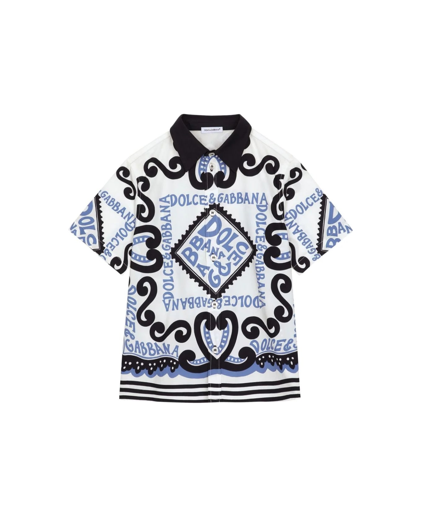 Dolce & Gabbana Poplin Shirt With Marina Print - Bianco e Celeste