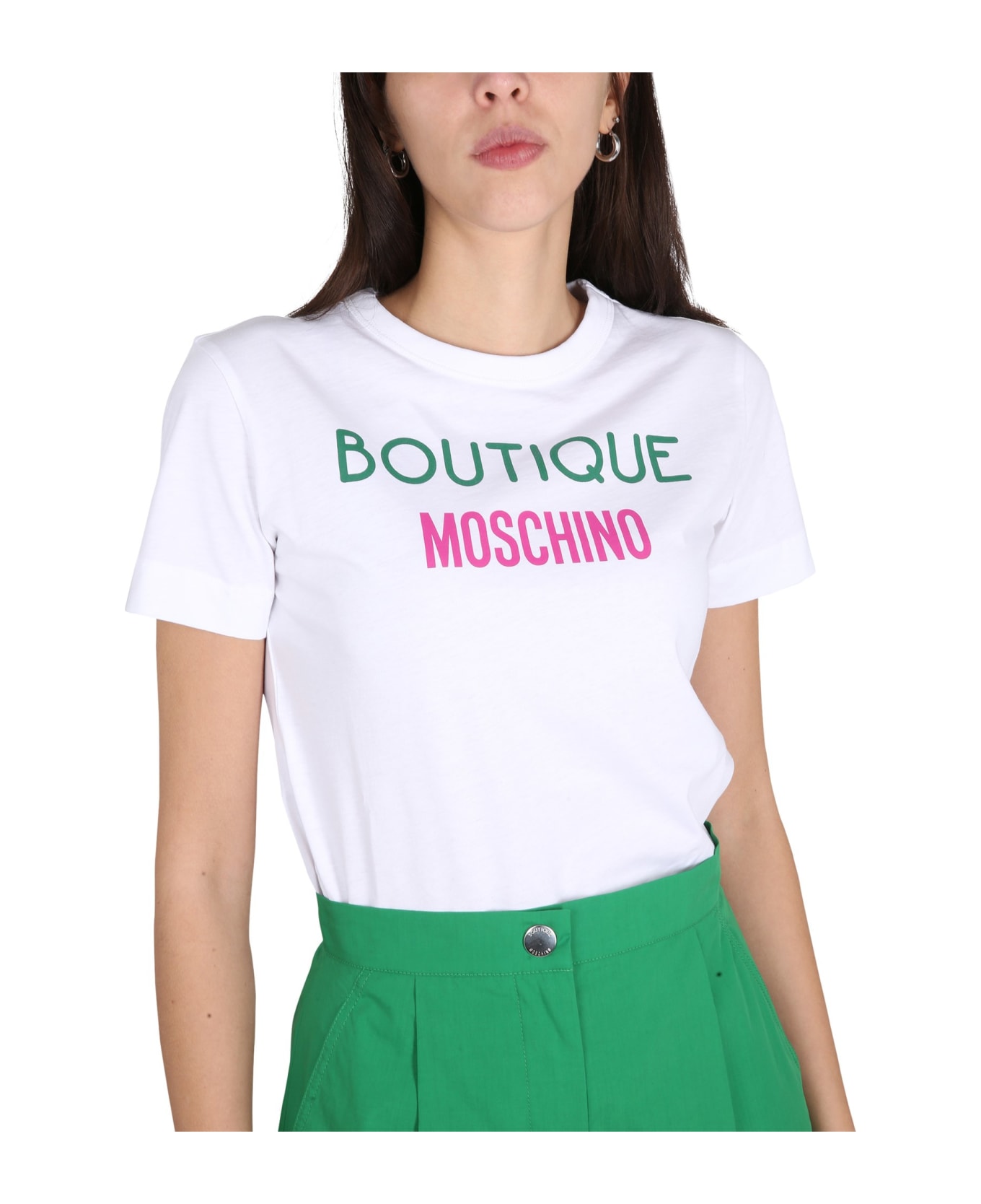 Boutique Moschino Crewneck T-shirt With Logo - White Tシャツ
