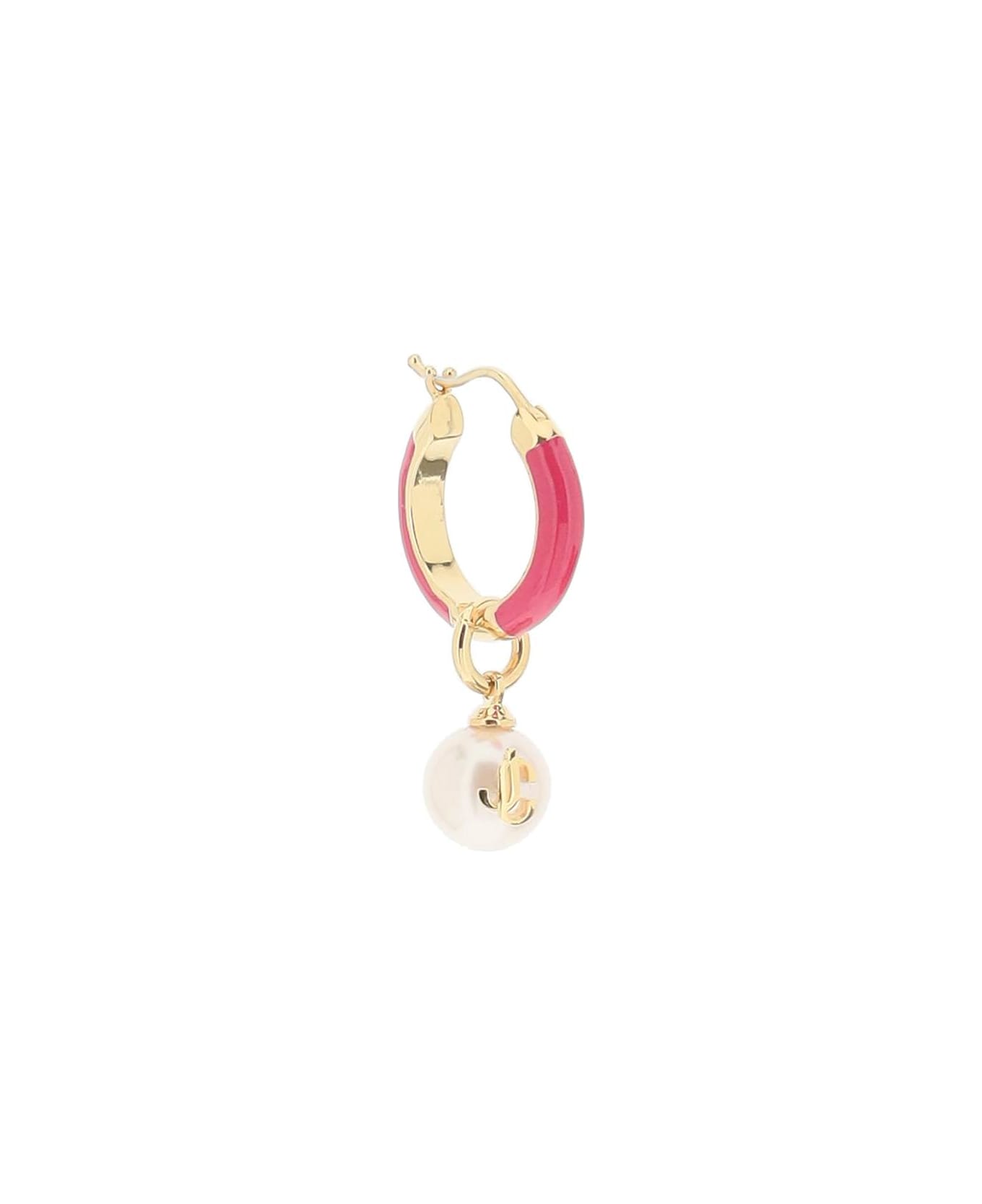 Jimmy Choo Hoop Earrings With Pearls - GOLD FUCHSIA (White)