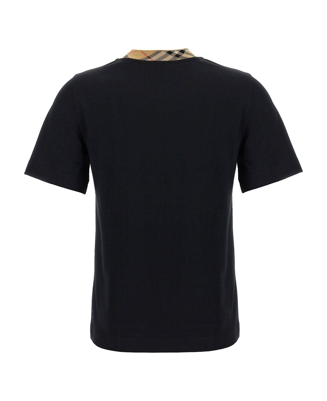 Burberry Check Neck T-shirt - Black  