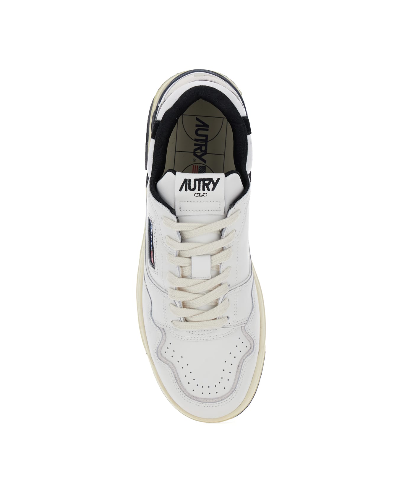 Autry White Low Top Sneakers With Black Details And Logo Patch In Leather And Suede Man - White