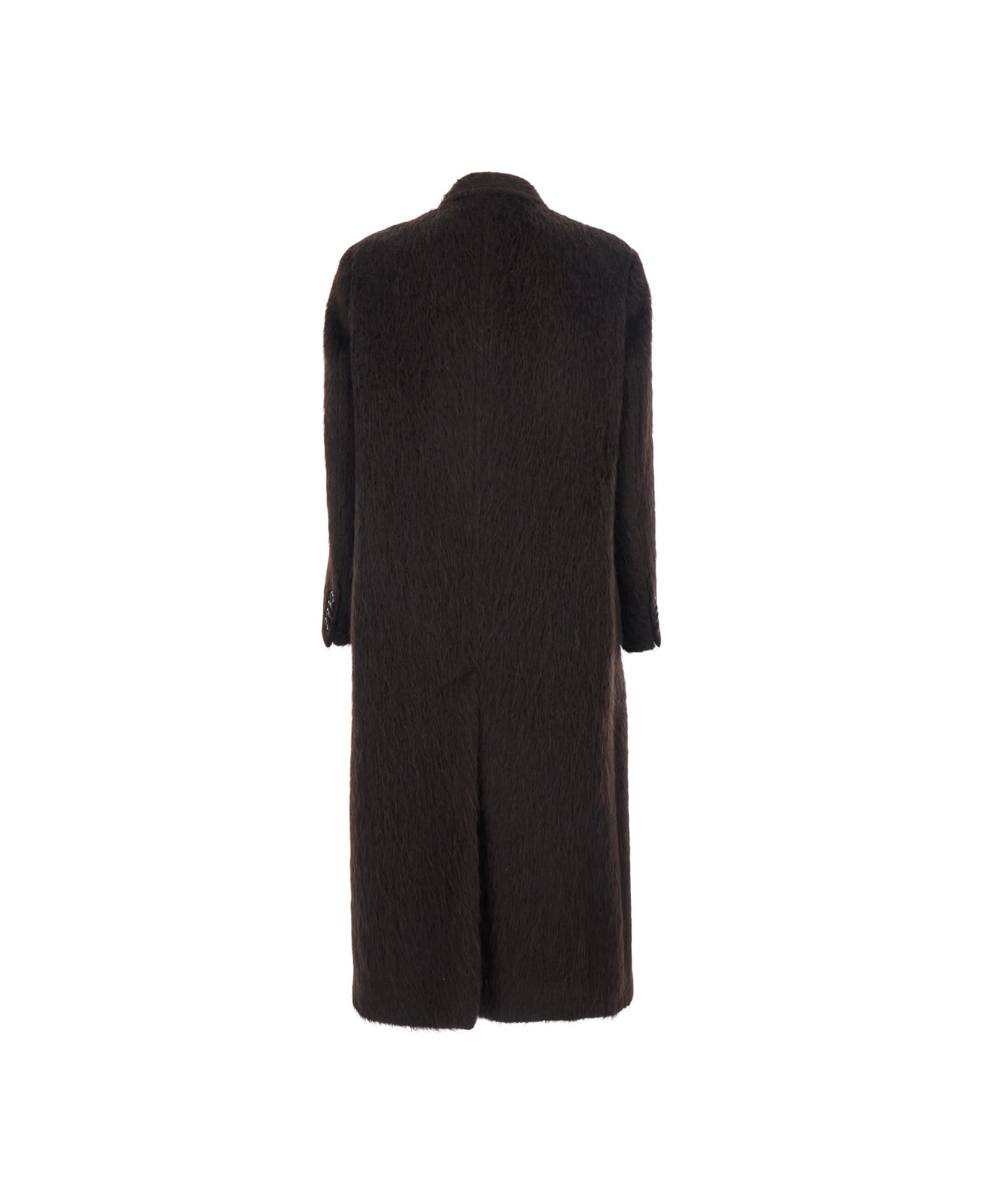 Emporio Armani Brown Double-breasted Coat With Classic Lapels And Brushed Effect In Mohair Man - Brown