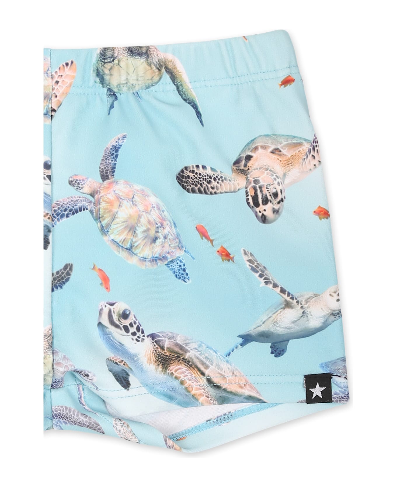 Molo Light Blue Swim Shorts For Baby Boy With Ocean Print - Light Blue