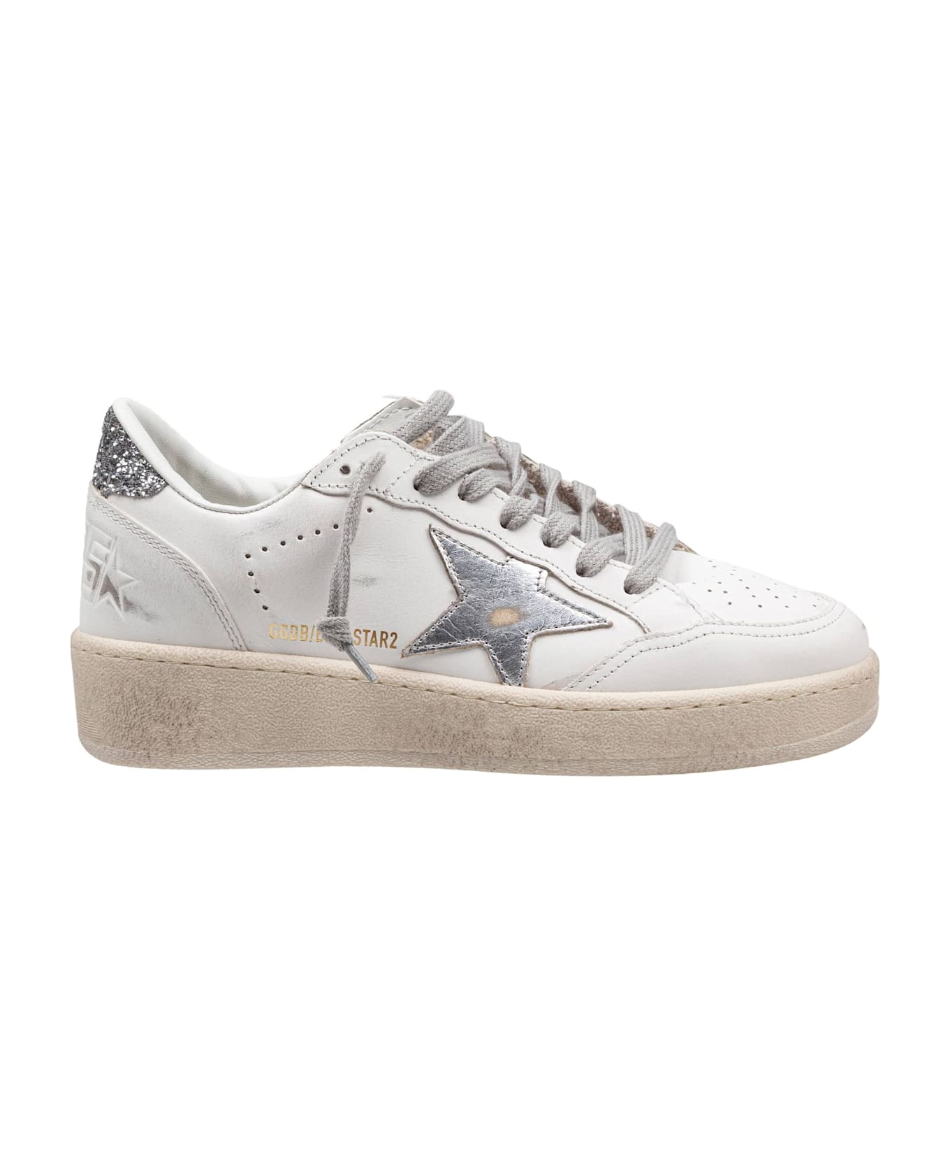Golden Goose Ballstar Sneakers In Leather Color White And Silver - White/Silver