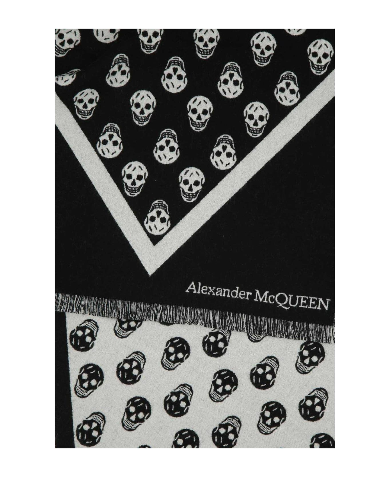 Alexander McQueen Skull-printed Frayed Scarf - Black/ivory