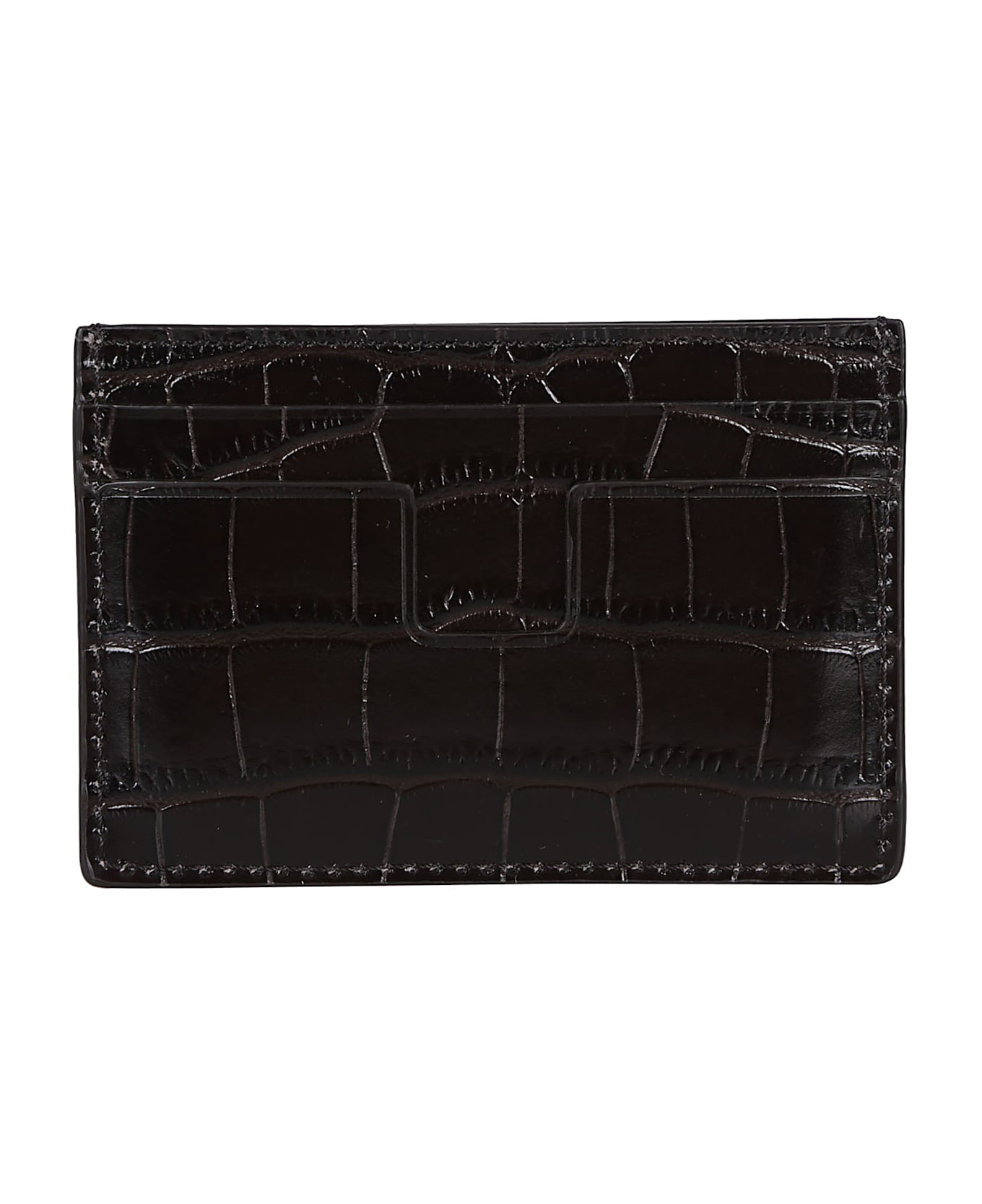 Tom Ford Crocodile Embossed Credit Card Holder - BROWN