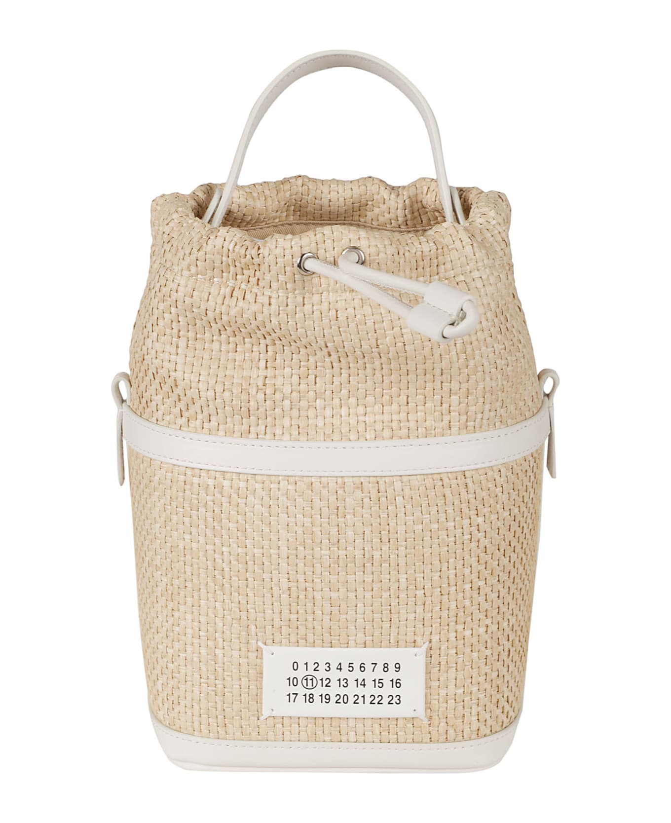 Maison Margiela Logo Patched Woven Bucket Bag - Natural/Dirty White