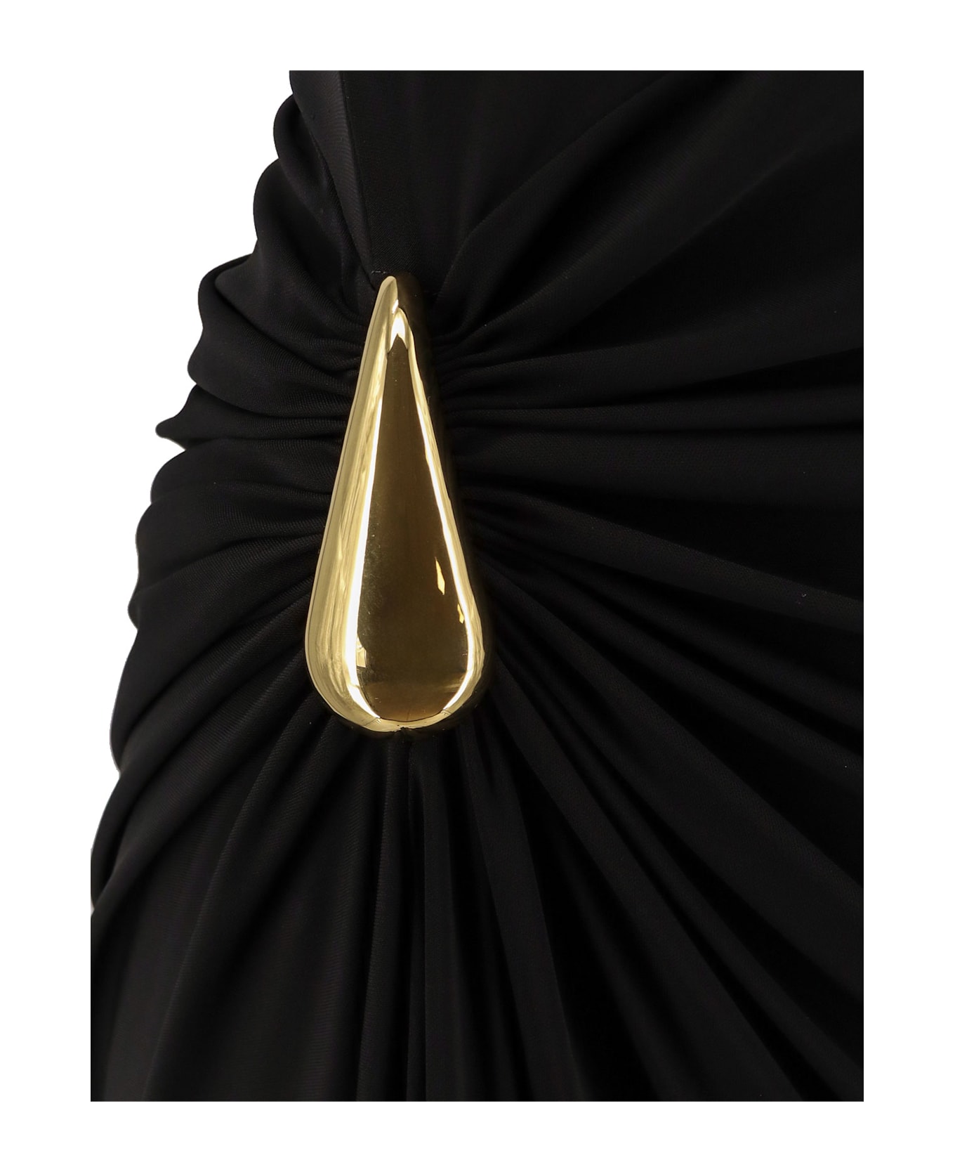 Bottega Veneta Viscose Long Dress With Gold Metal Details - Black