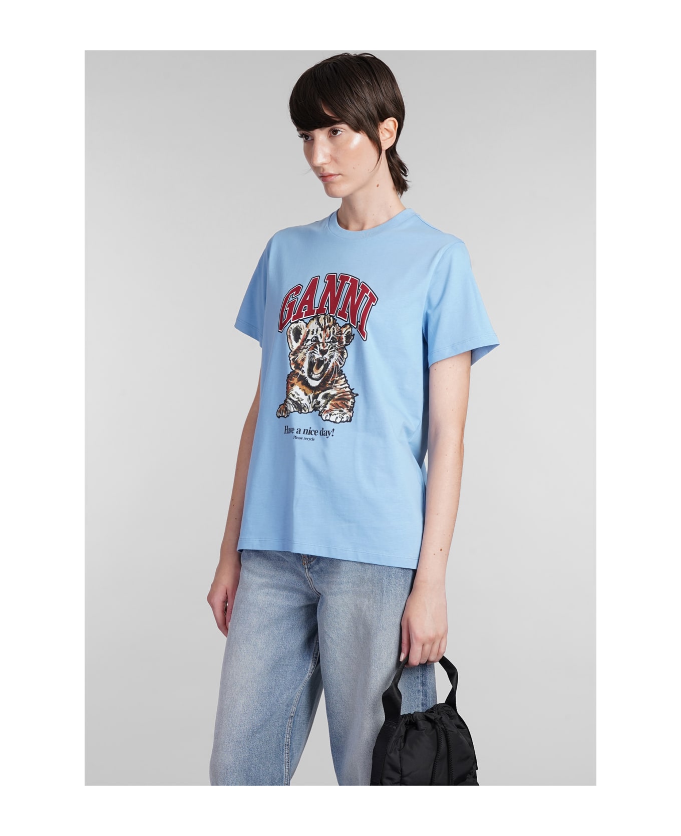 Ganni T-shirt In Cyan Cotton - cyan