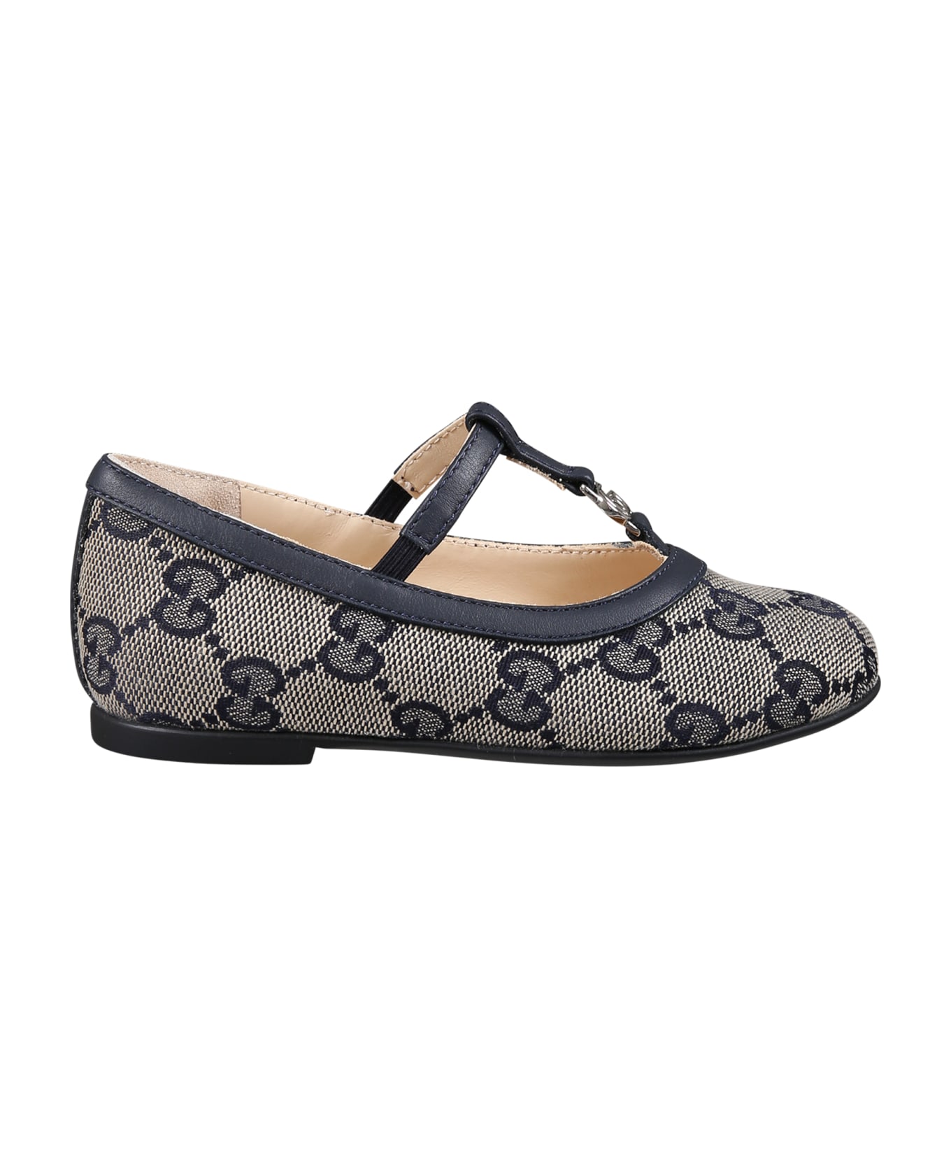 Gucci Blue Ballerinas For Baby Girl With Double G - Blue シューズ