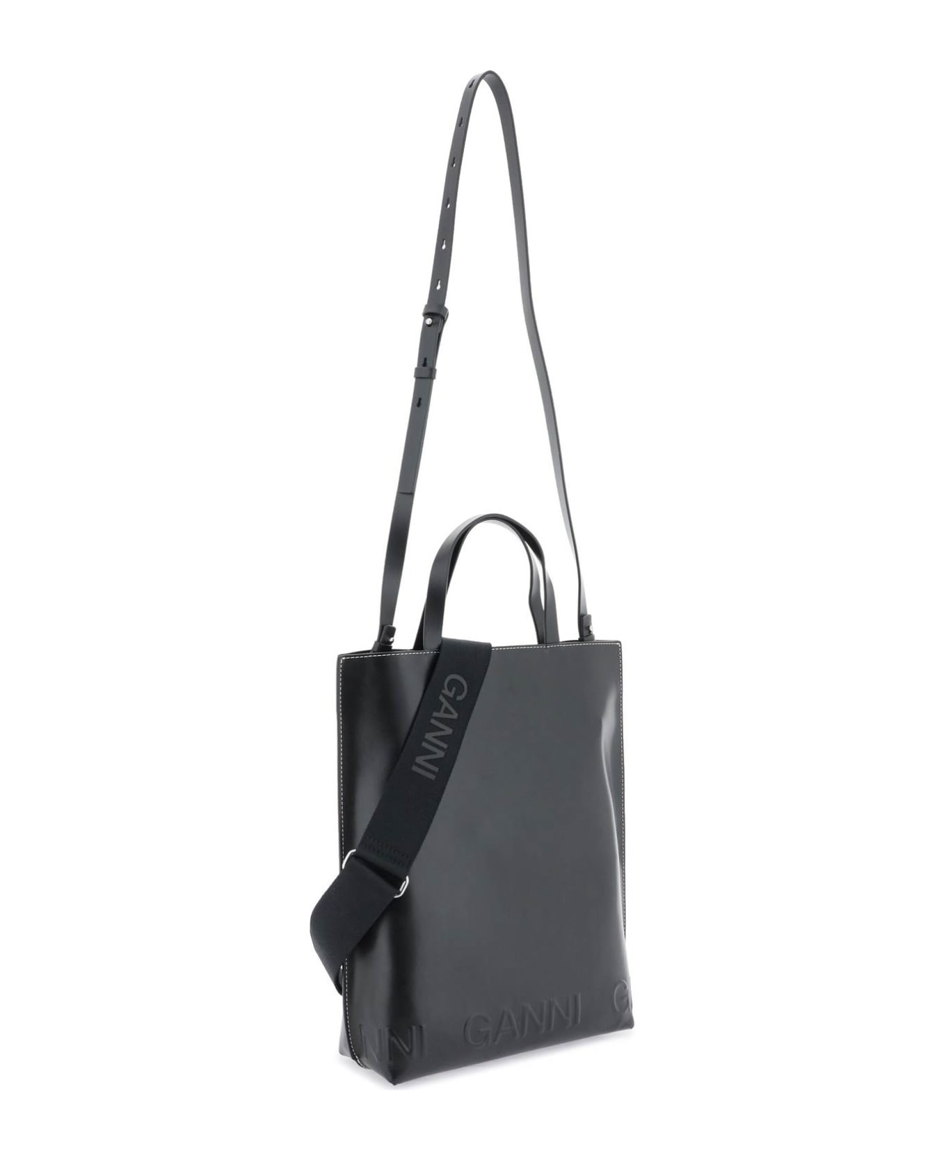 Ganni Medium 'banner' Black Leather Bag - BLACK トートバッグ
