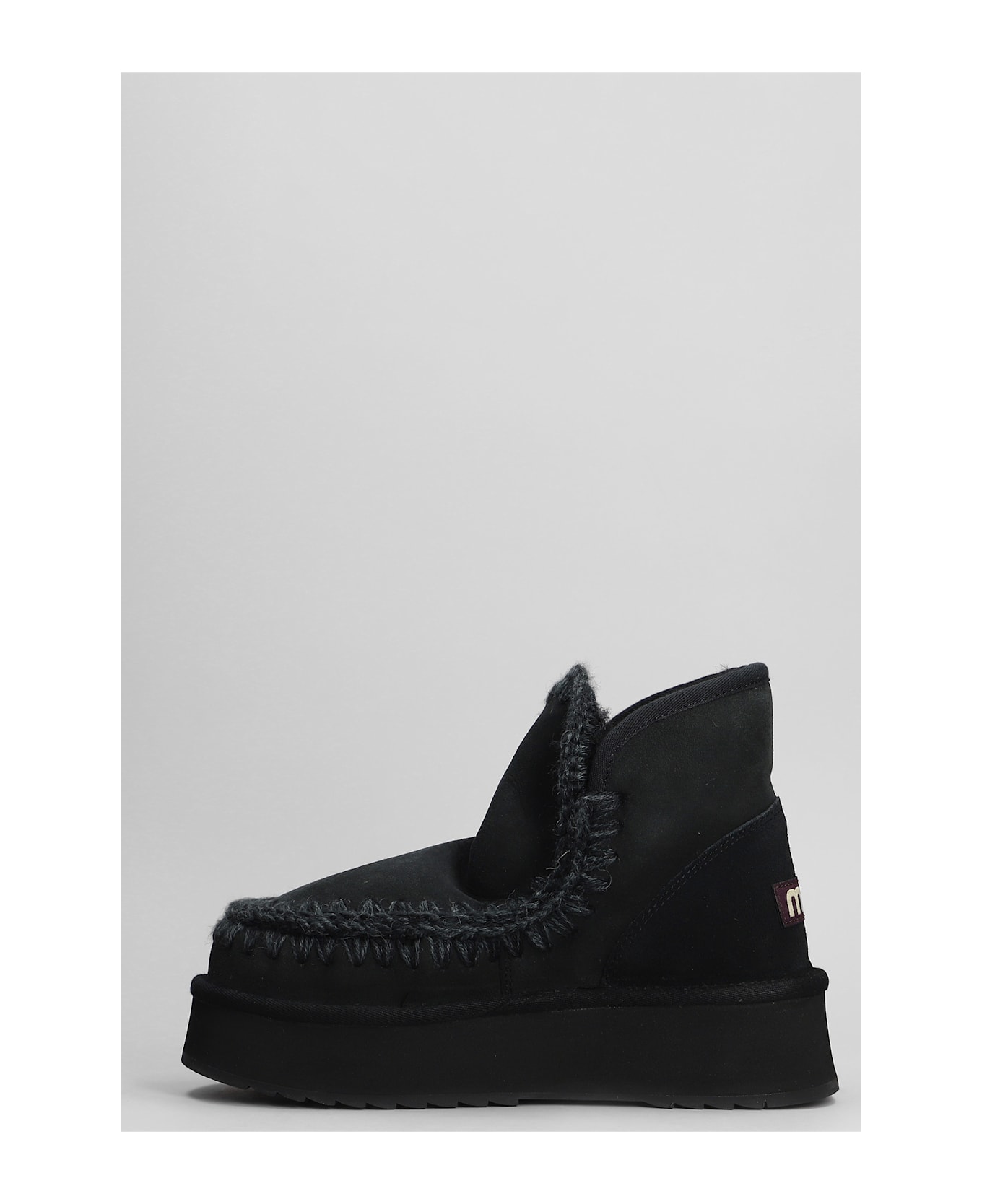 Mou Mini Eskimo Platform High Heels Ankle Boots In Black Suede - Black