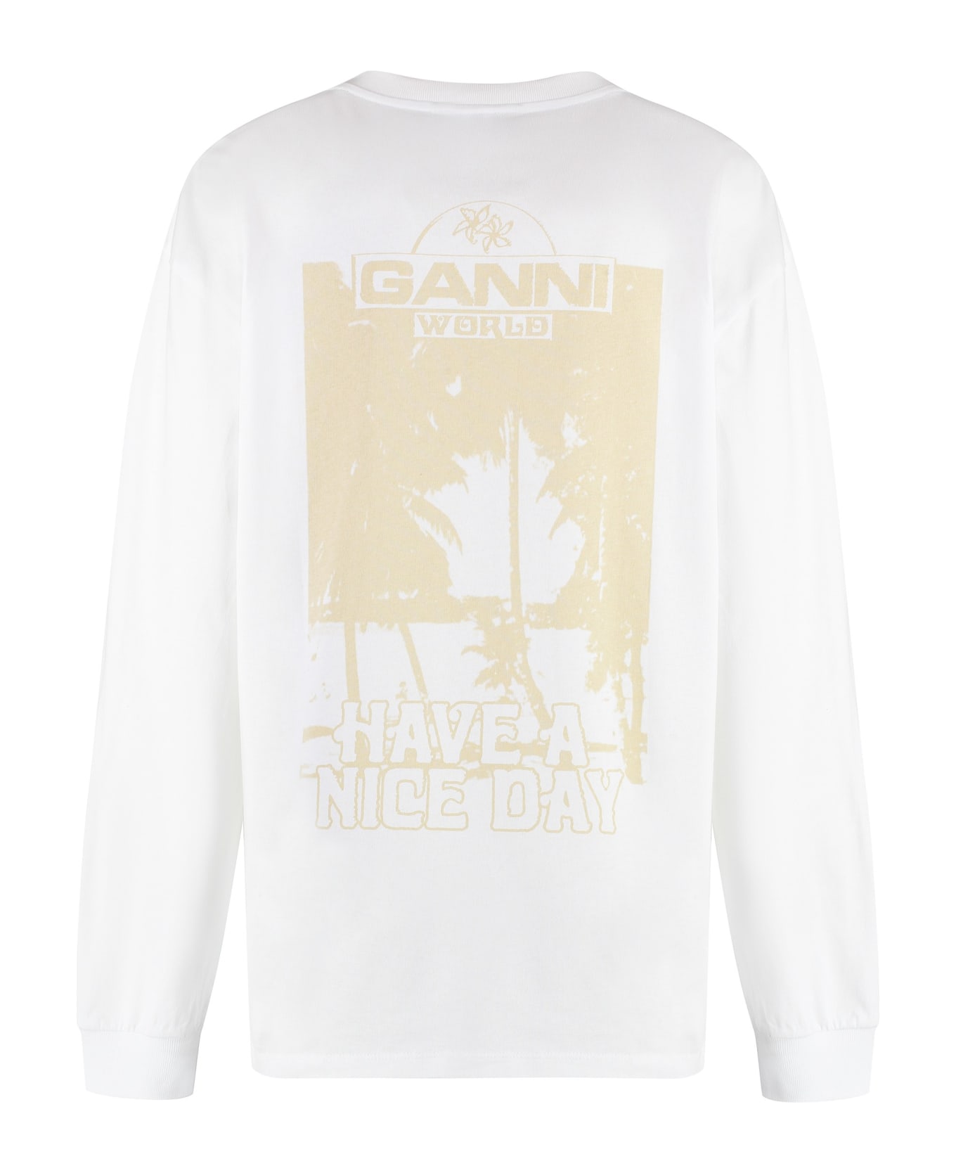 Ganni Long Sleeve Cotton T-shirt - White