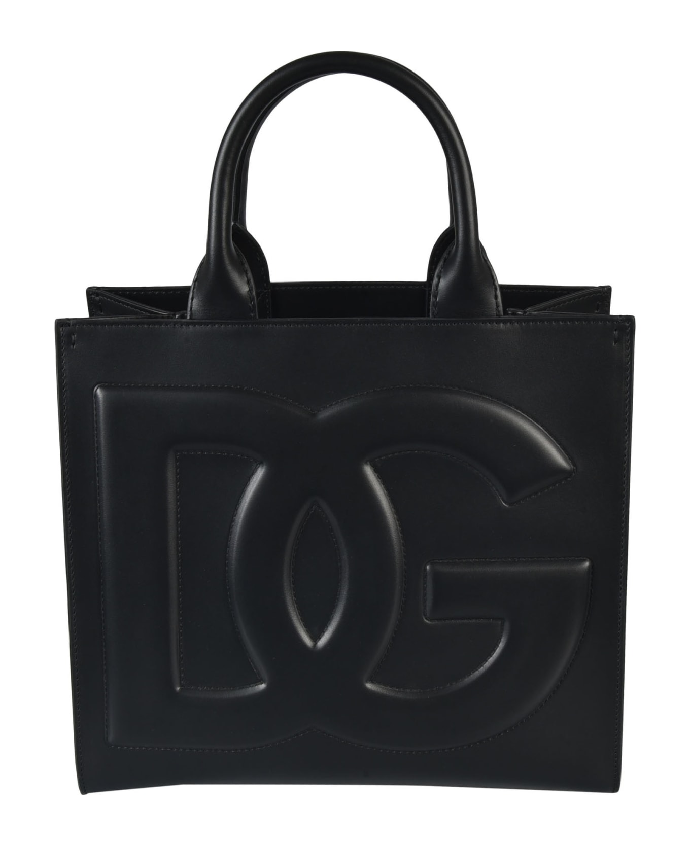 Dolce & Gabbana Logo Embossed Round Top Handle Tote - Black