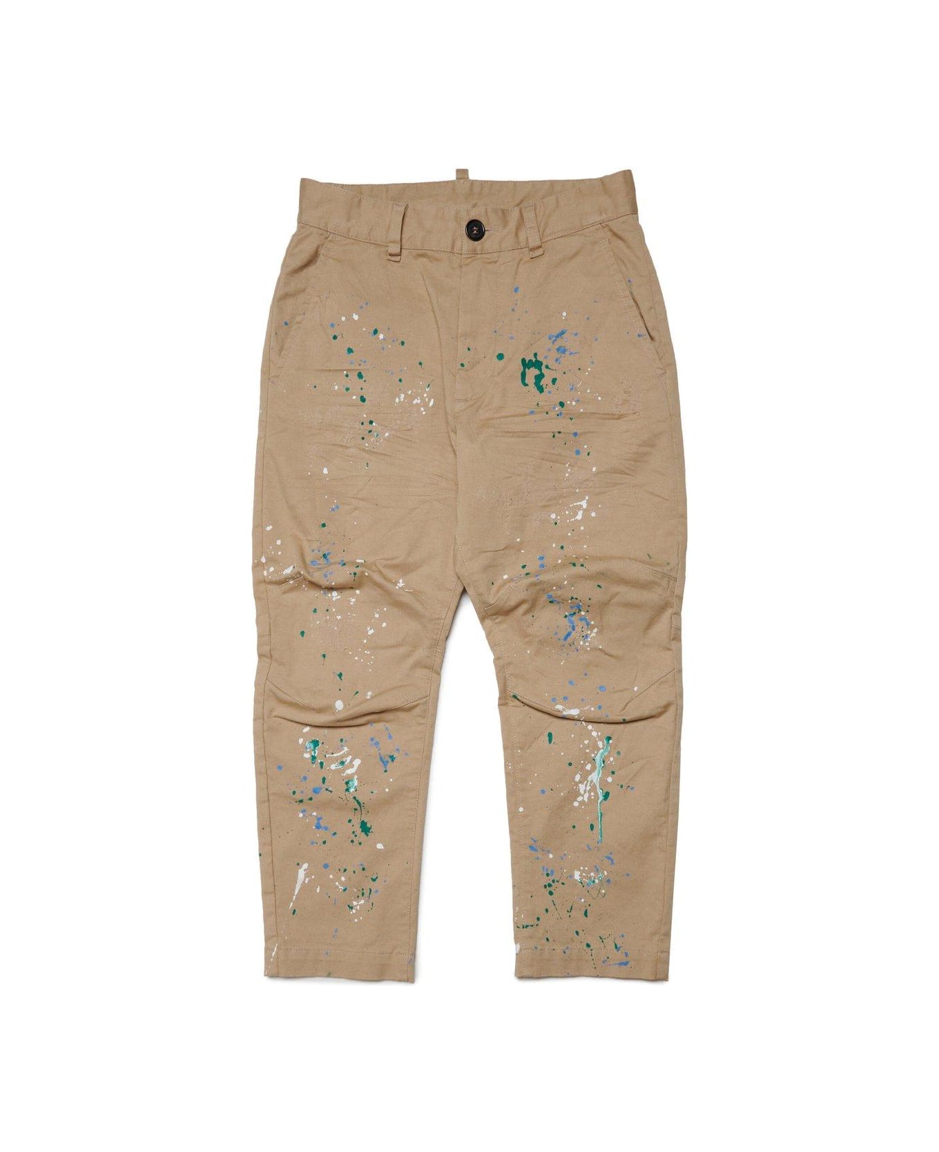 Dsquared2 Paint-splatter Mid-rise Crinkled Chinos - Cream Beige ボトムス