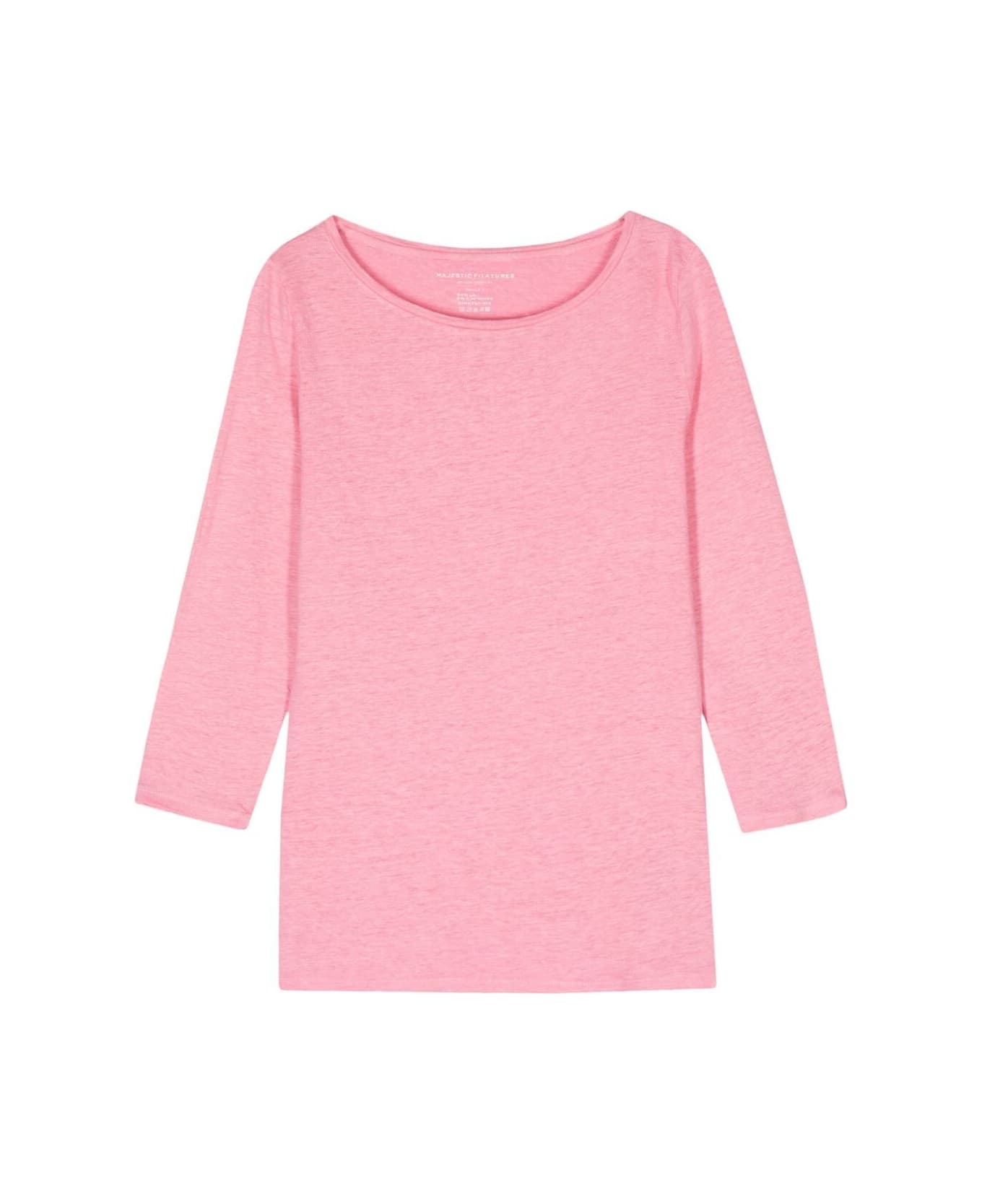 Majestic Filatures 3/4 Sleeves Boat Neck T-shirt - Candy Pink