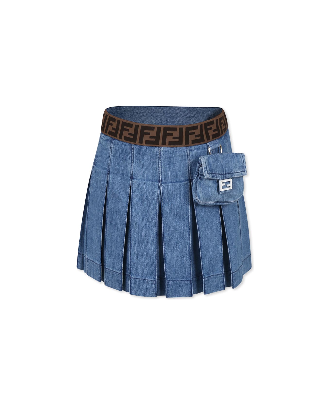 Fendi Blue Skirt For Girl With Ff - Denim