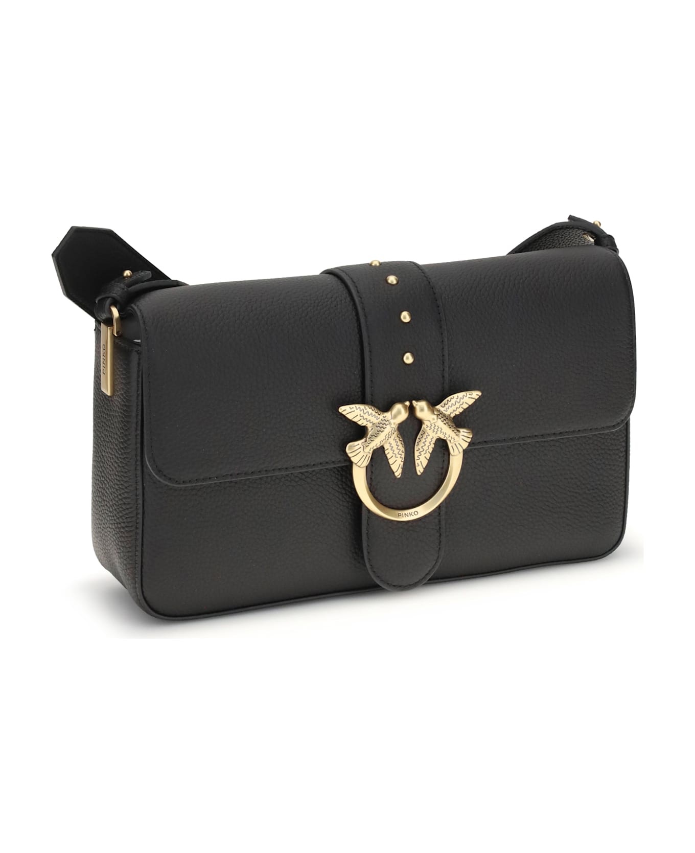 Pinko Love Leather Shoulder Bag - BLACK