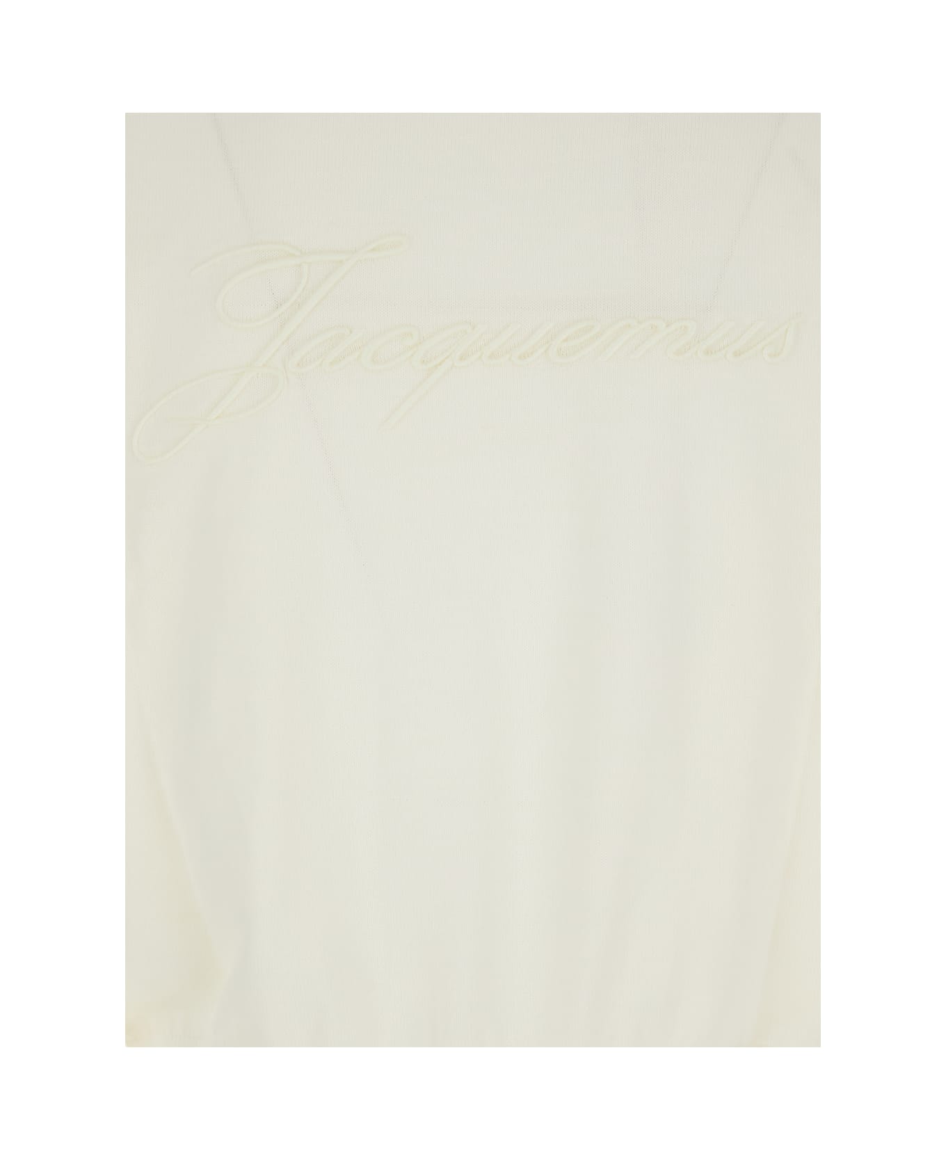Jacquemus White Crew Neck Sweater With Back Logo In Merino Wool Woman - White シャツ