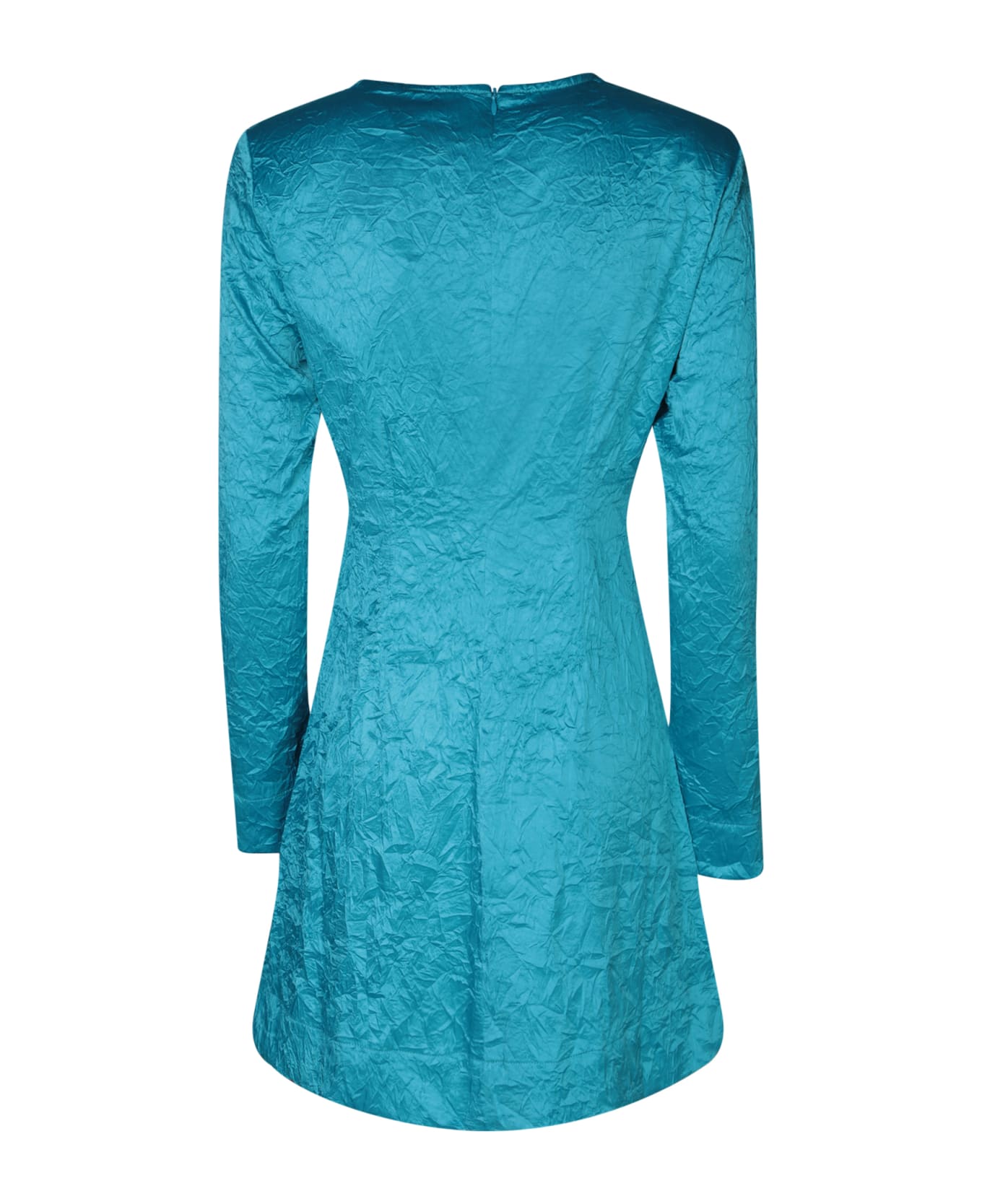 Ganni Blue Crinkle Long Sleeve Mini Dress - ALGIERS BLUE