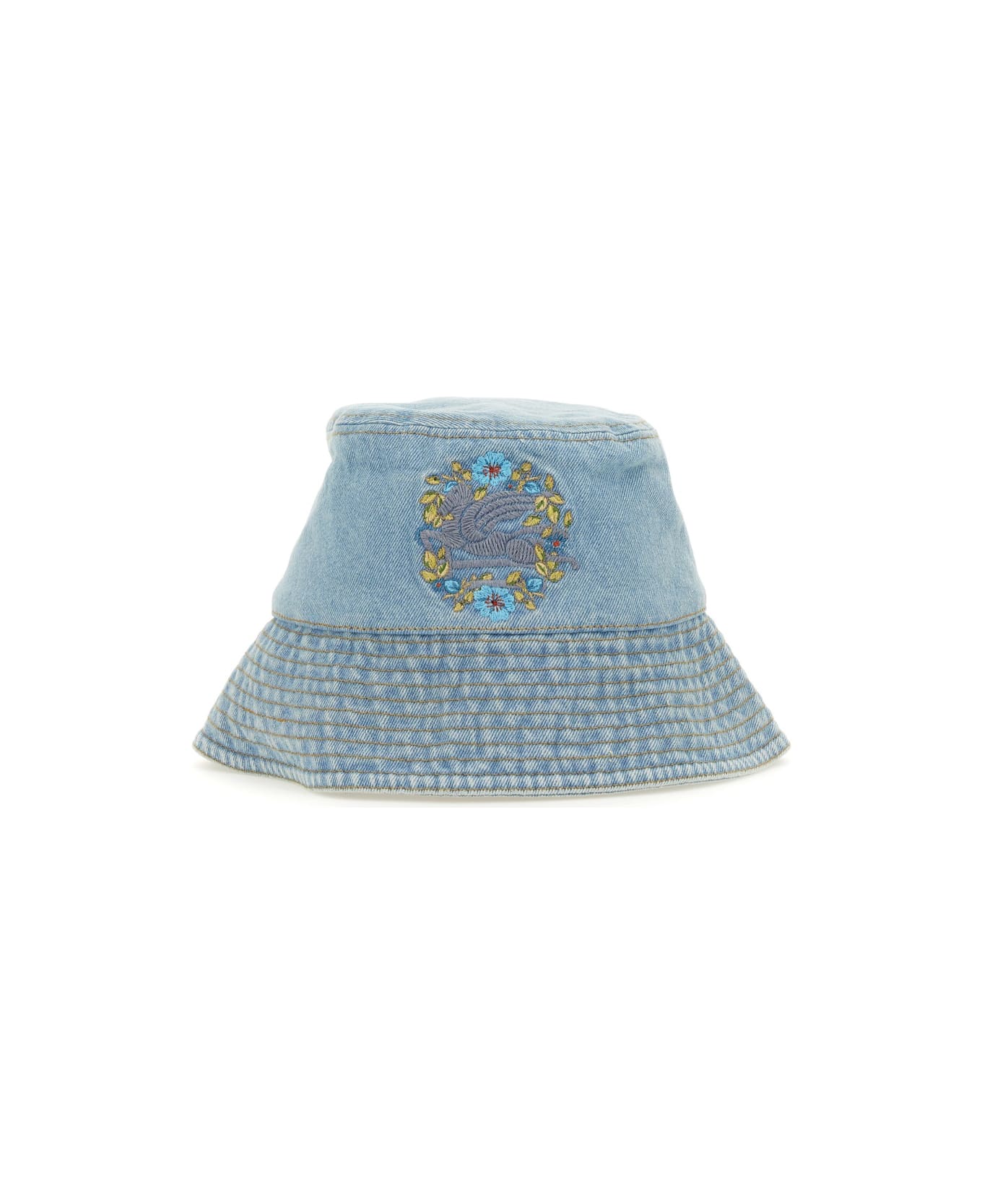 Etro Denim Bucket Hat With Embroidery - Blue