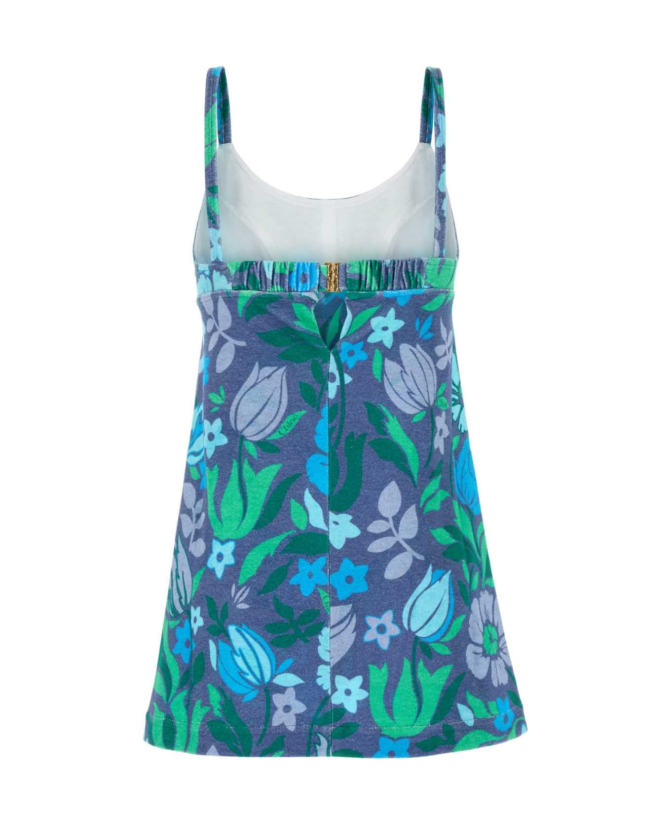 Chloé Printed Terry Fabric Mini Dress - MULTICOLORBLUE1