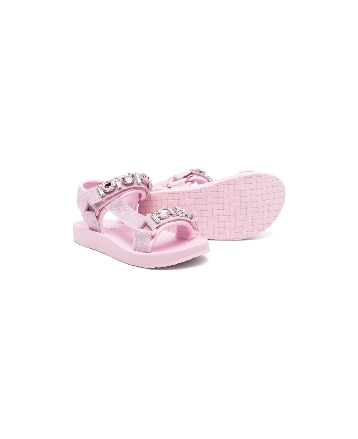 Monnalisa Pink Sandals With Rhinestones In Polyamide Girl - Pink シューズ