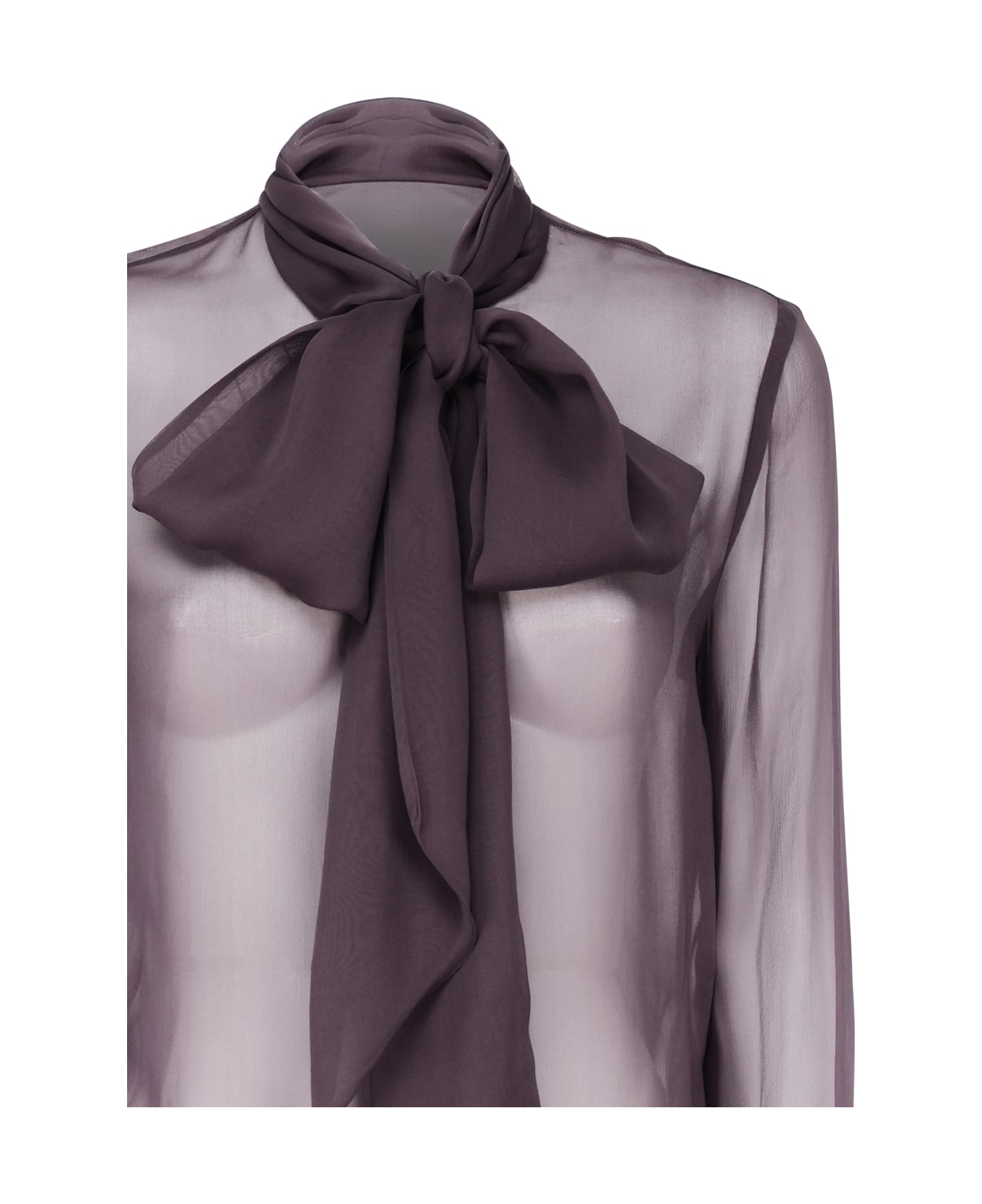 Saint Laurent Silk Lavallière Collar Shirt - Fumé