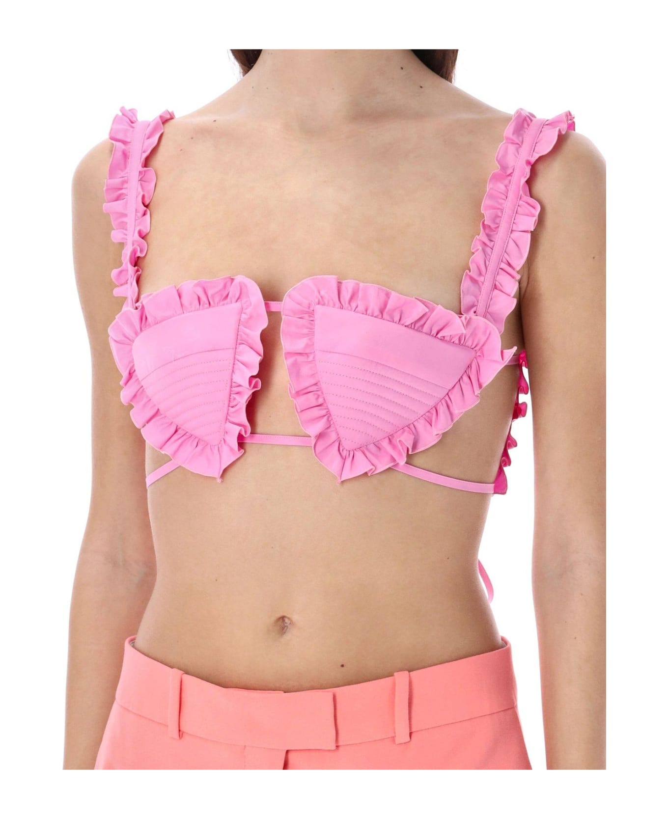 The Attico Glory Ruffled Cropped Top - PINK