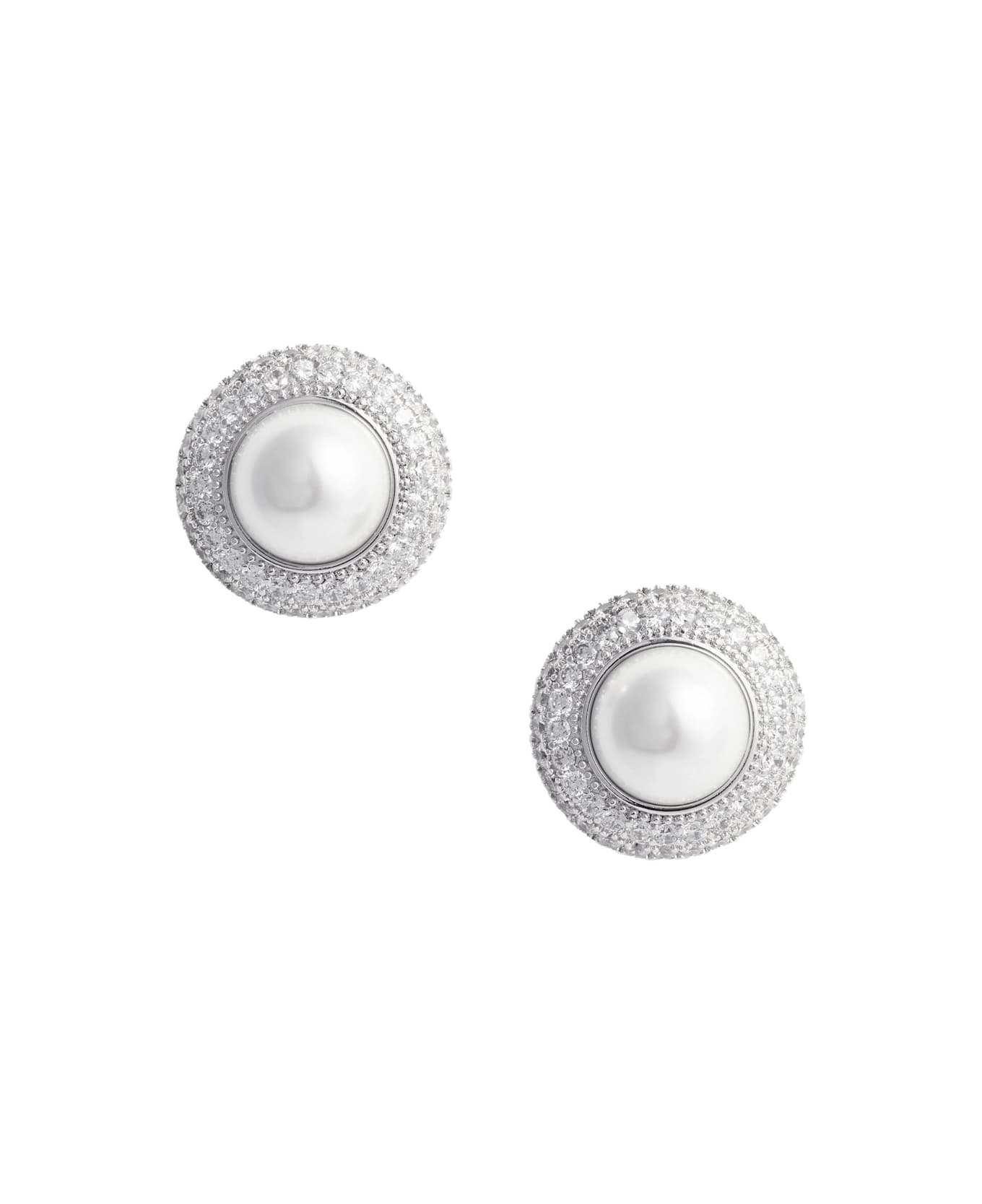 self-portrait White Stud Earings With Crystal Embellishments In Brass Woman - SILVER