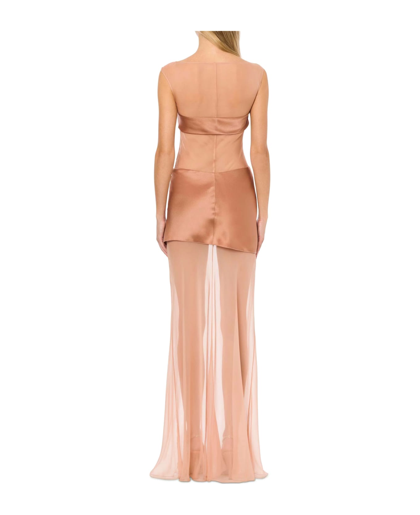 Alberta Ferretti Longuette Dress Made Of Satin And Chiffon - Beige ワンピース＆ドレス