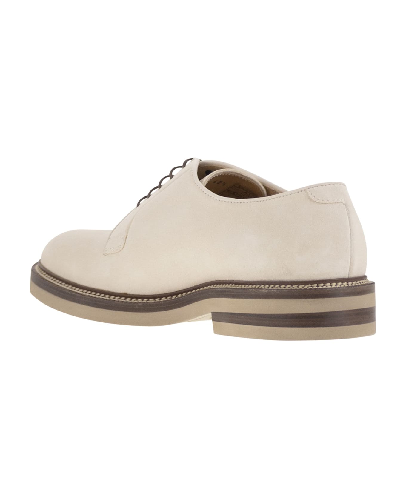 Brunello Cucinelli Suede Lace-up Shoe With Contrasting Midsole - Milk